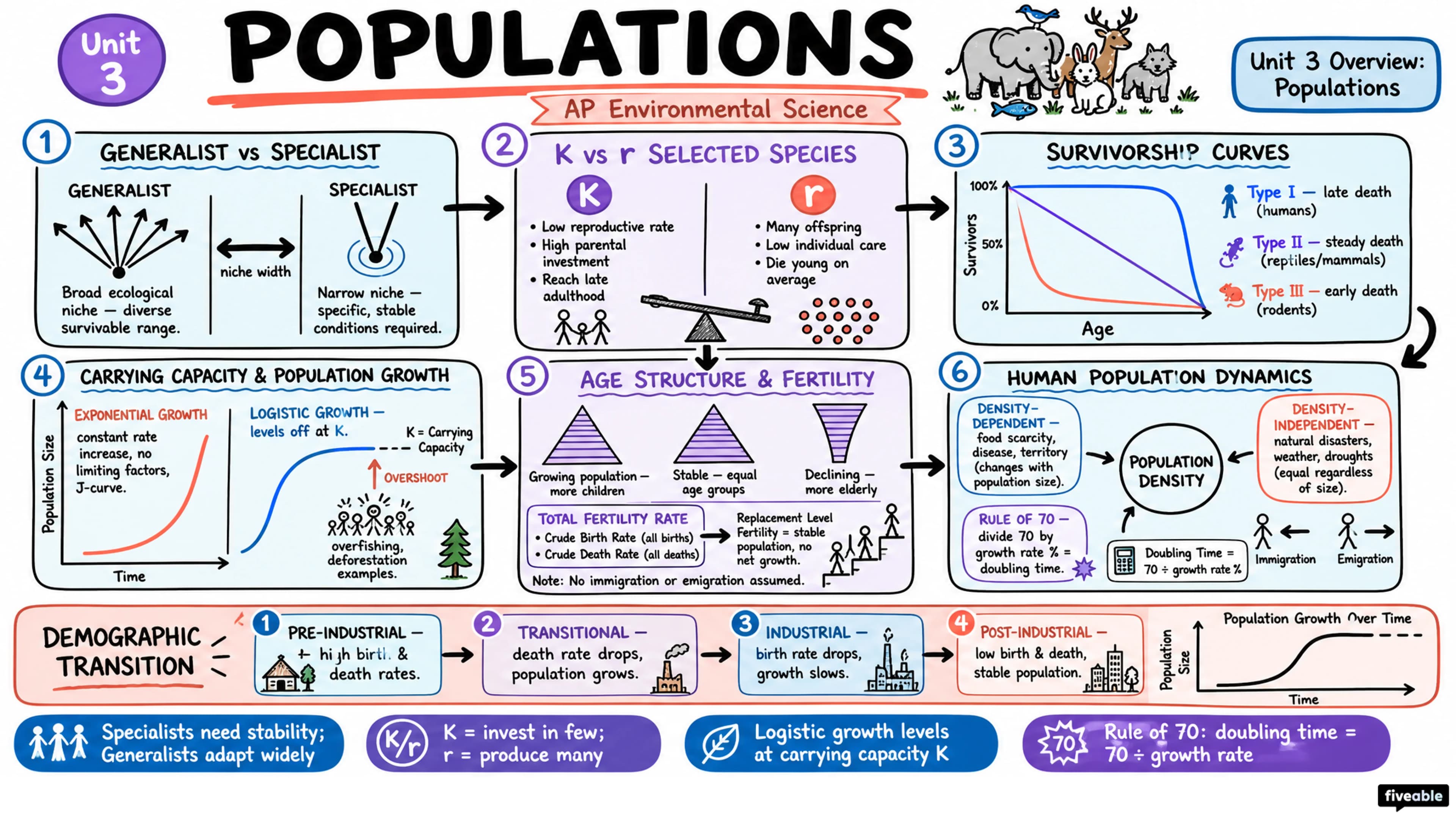 Unit 3 Overview: Populations - AP Environmental Science - Unit 3 visual cheatsheet