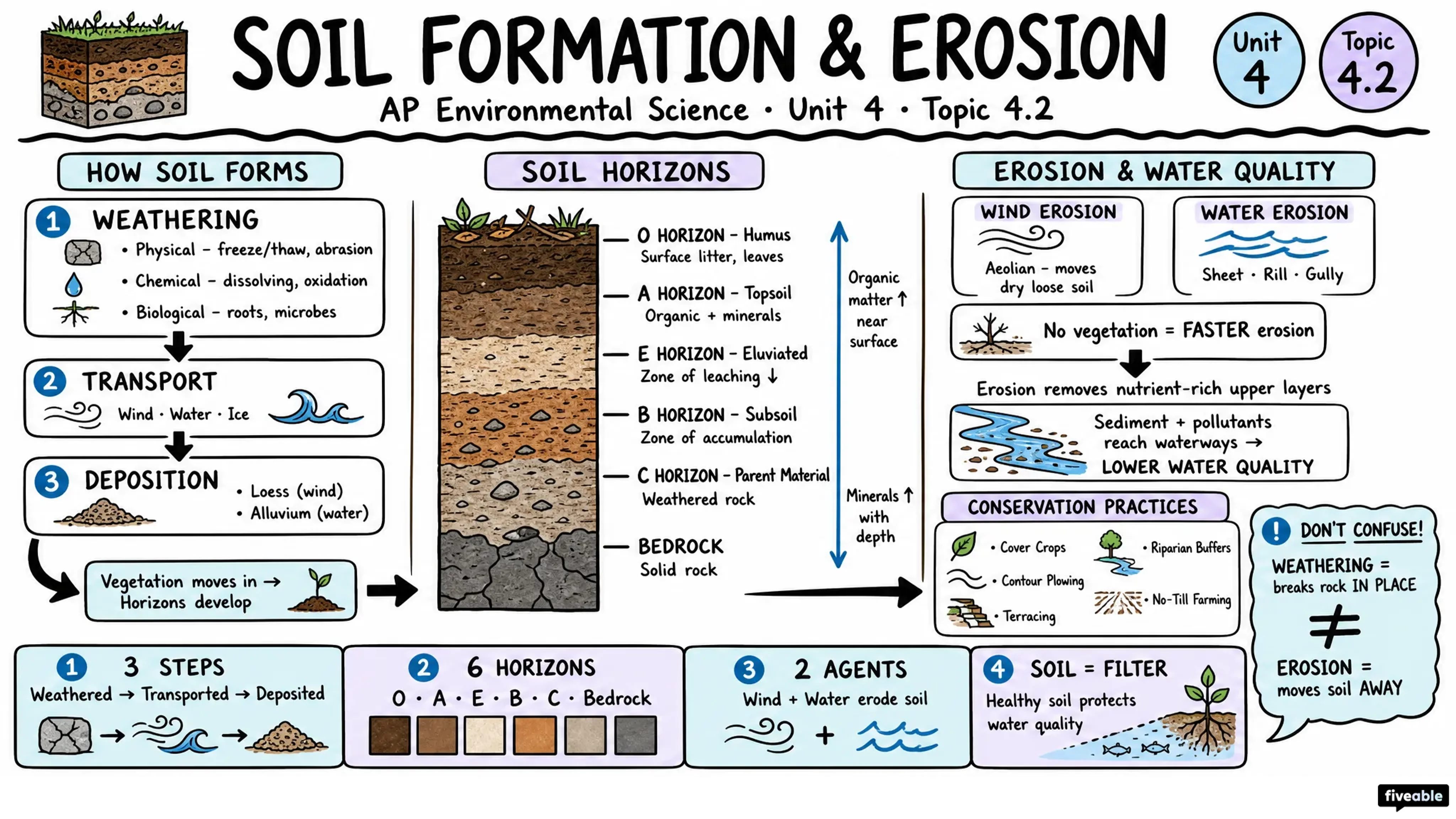 4.2 Soil Formation and Erosion - AP Environmental Science - Unit 4 visual cheatsheet