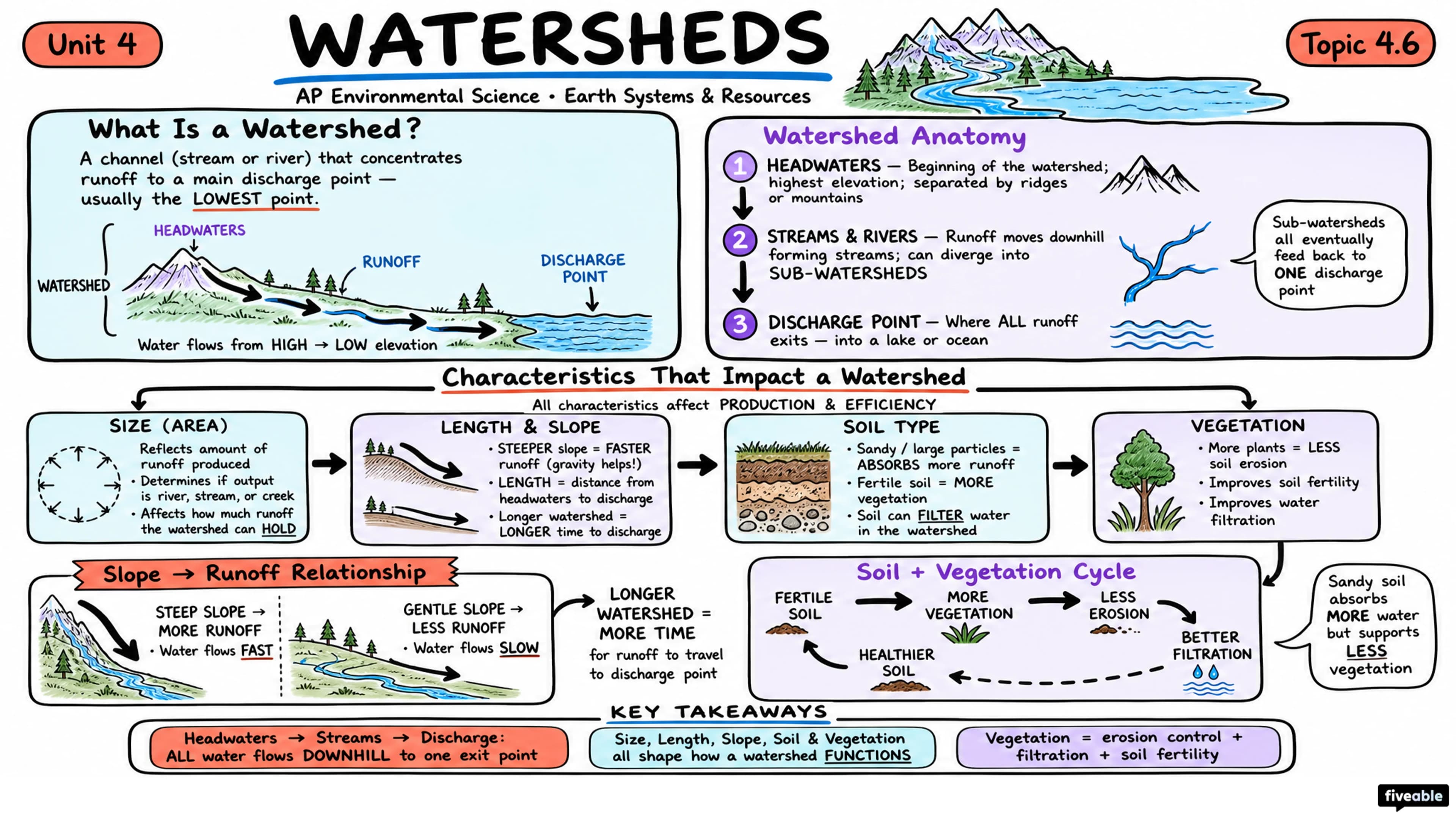 4.6 Watersheds - AP Environmental Science - Unit 4 visual cheatsheet