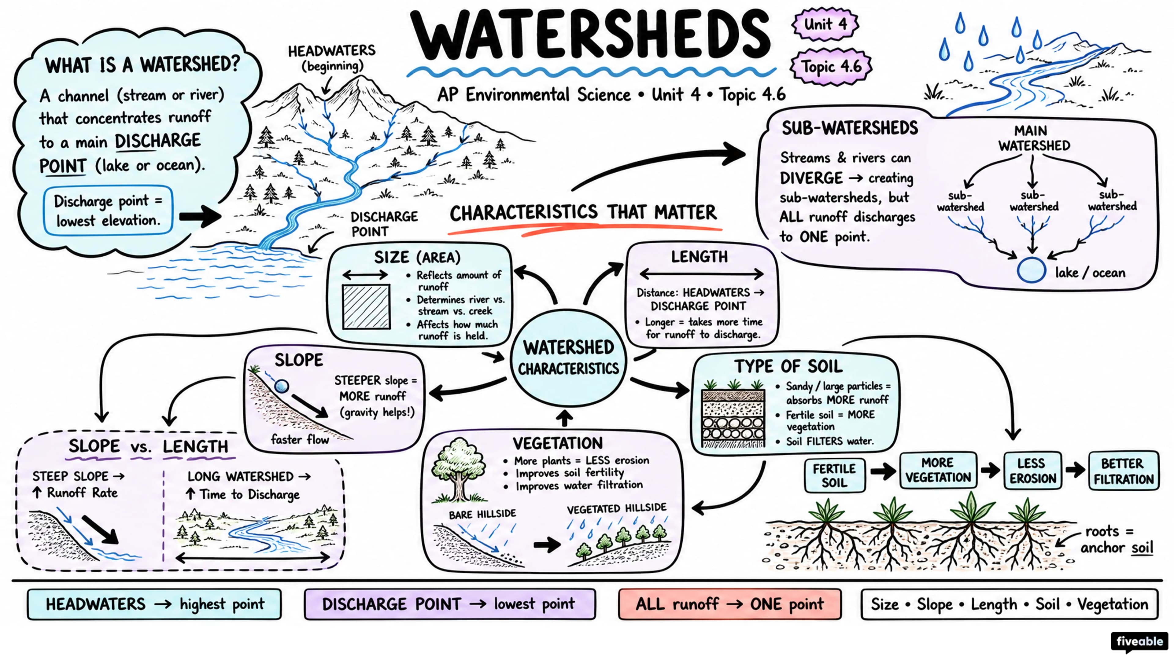4.6 Watersheds - AP Environmental Science - Unit 4 visual cheatsheet