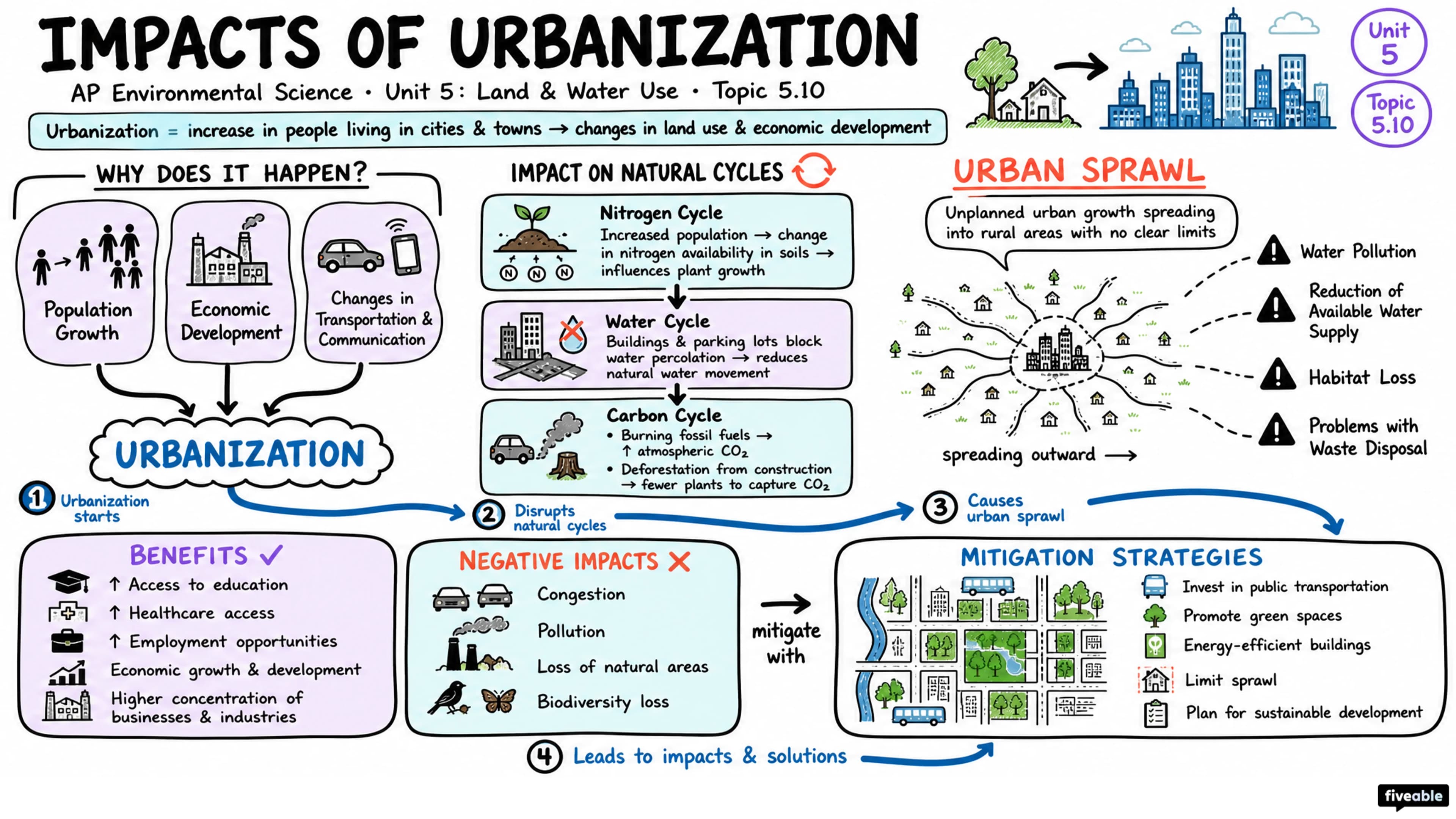 5.10 Impacts of Urbanization - AP Environmental Science - Unit 5 visual cheatsheet