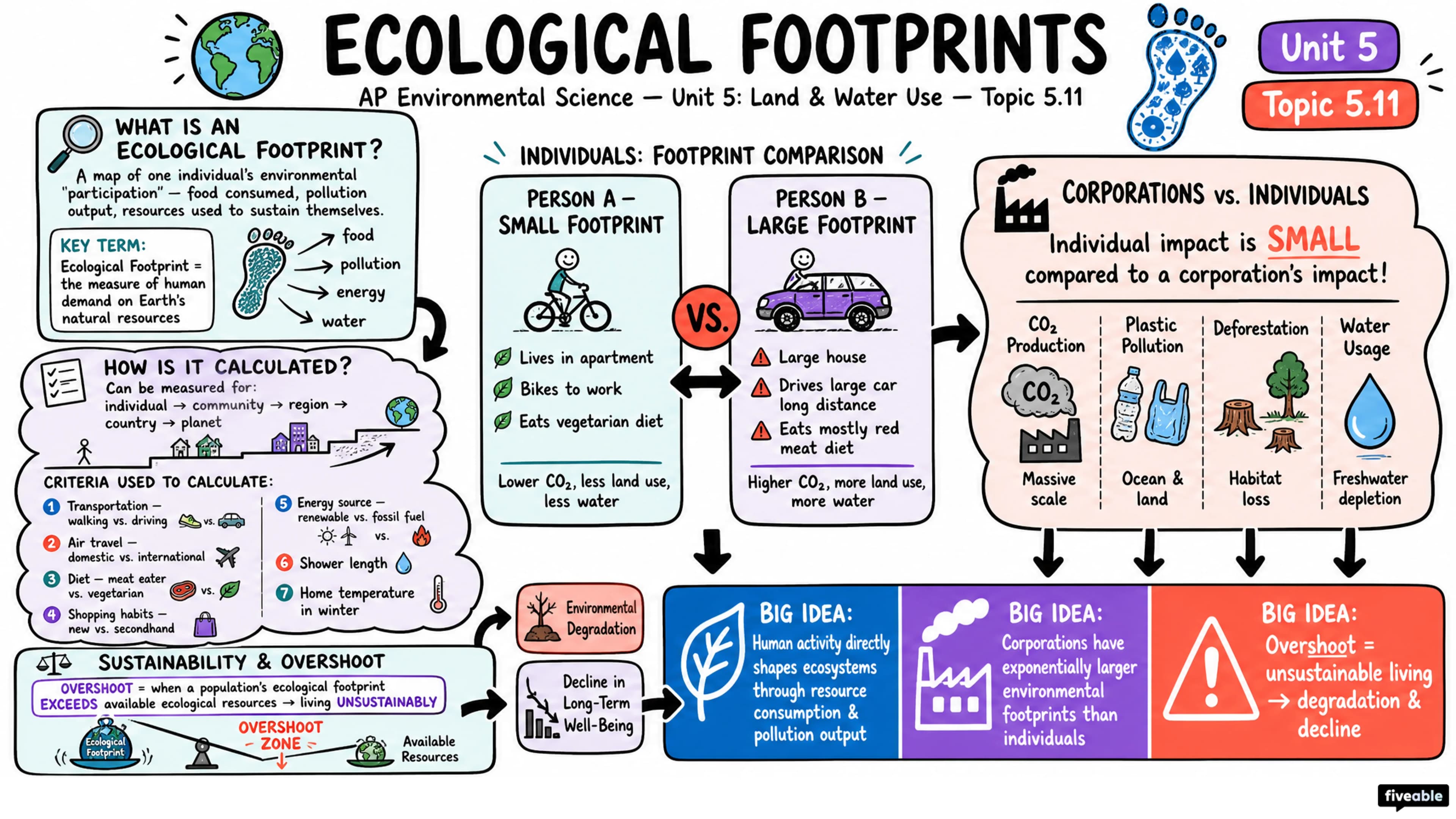 5.11 Ecological Footprints - AP Environmental Science - Unit 5 visual cheatsheet