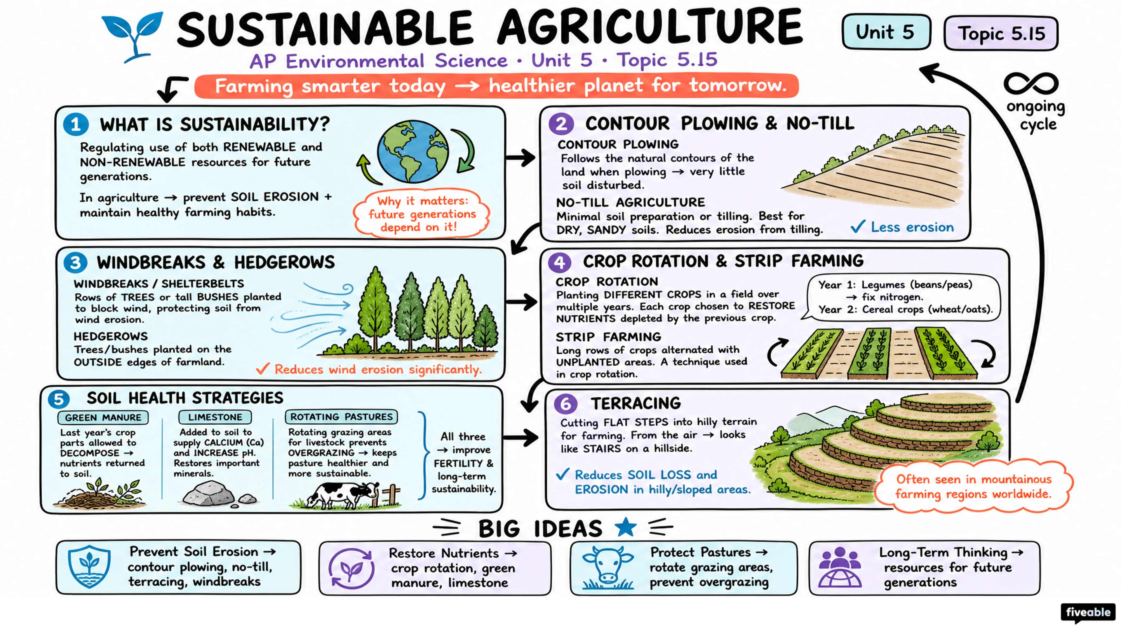 5.15 Sustainable Agriculture - AP Environmental Science - Unit 5 visual cheatsheet