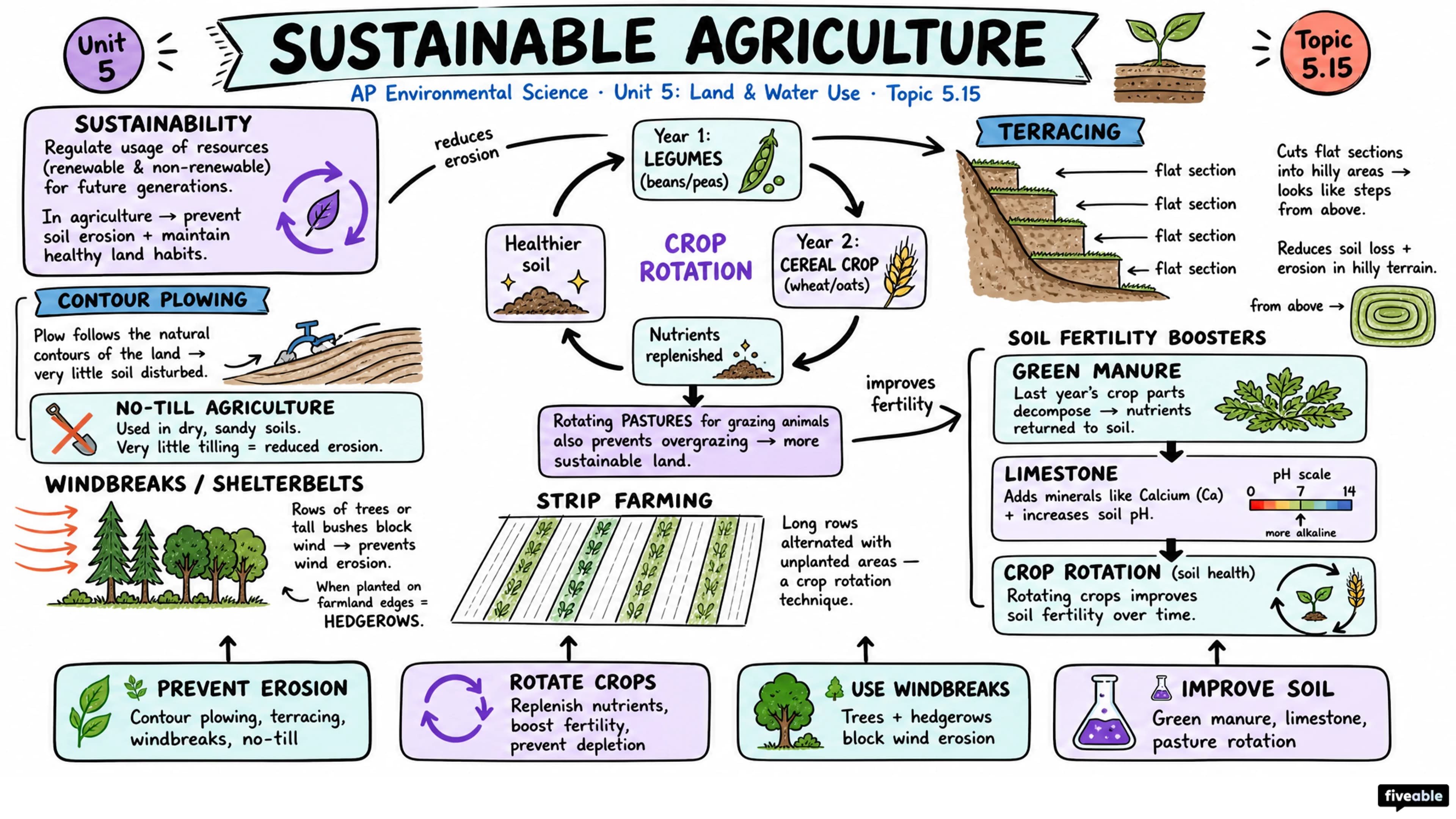 5.15 Sustainable Agriculture - AP Environmental Science - Unit 5 visual cheatsheet