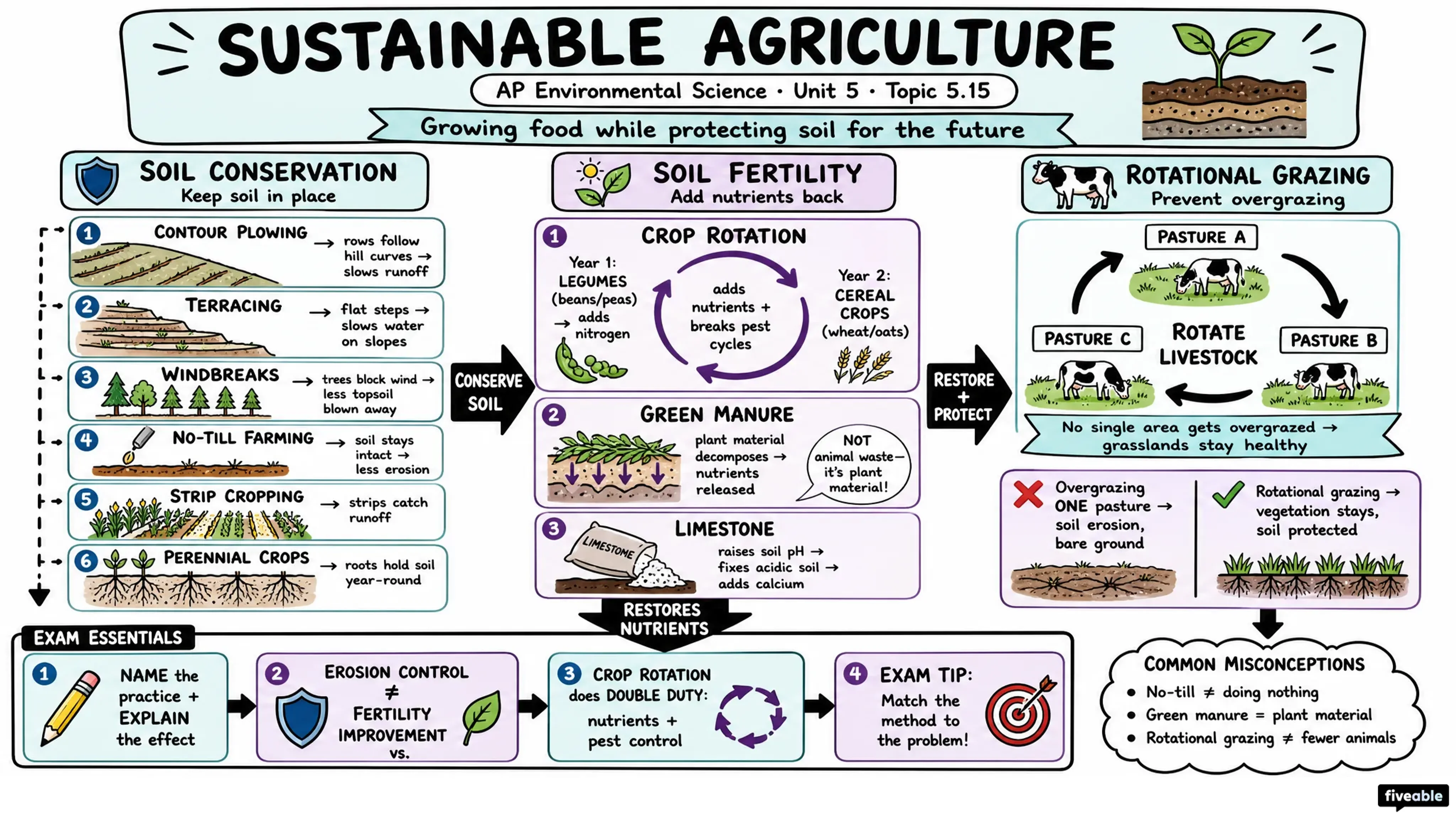5.15 Sustainable Agriculture - AP Environmental Science - Unit 5 visual cheatsheet