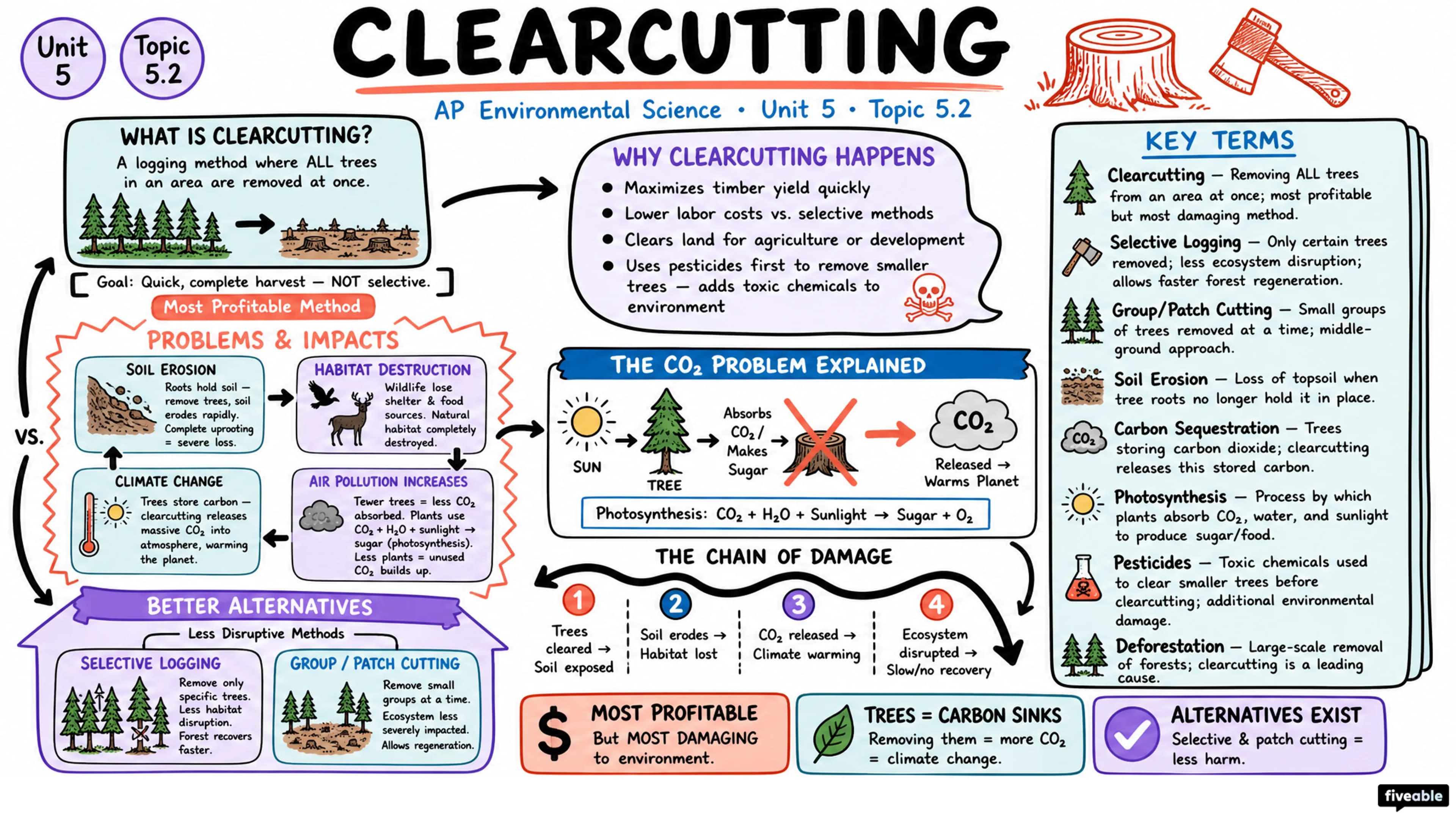 5.2 Clearcutting - AP Environmental Science - Unit 5 visual cheatsheet