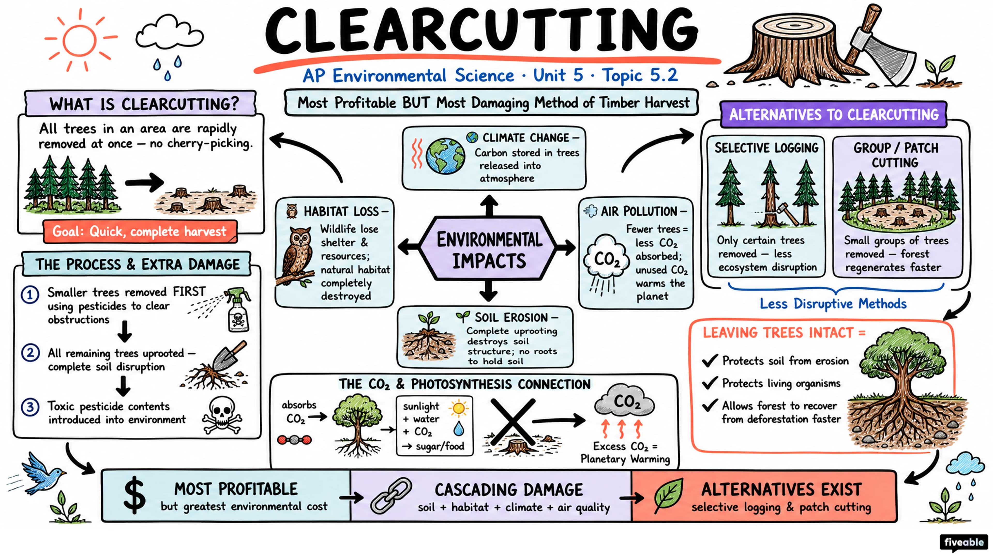 5.2 Clearcutting - AP Environmental Science - Unit 5 visual cheatsheet