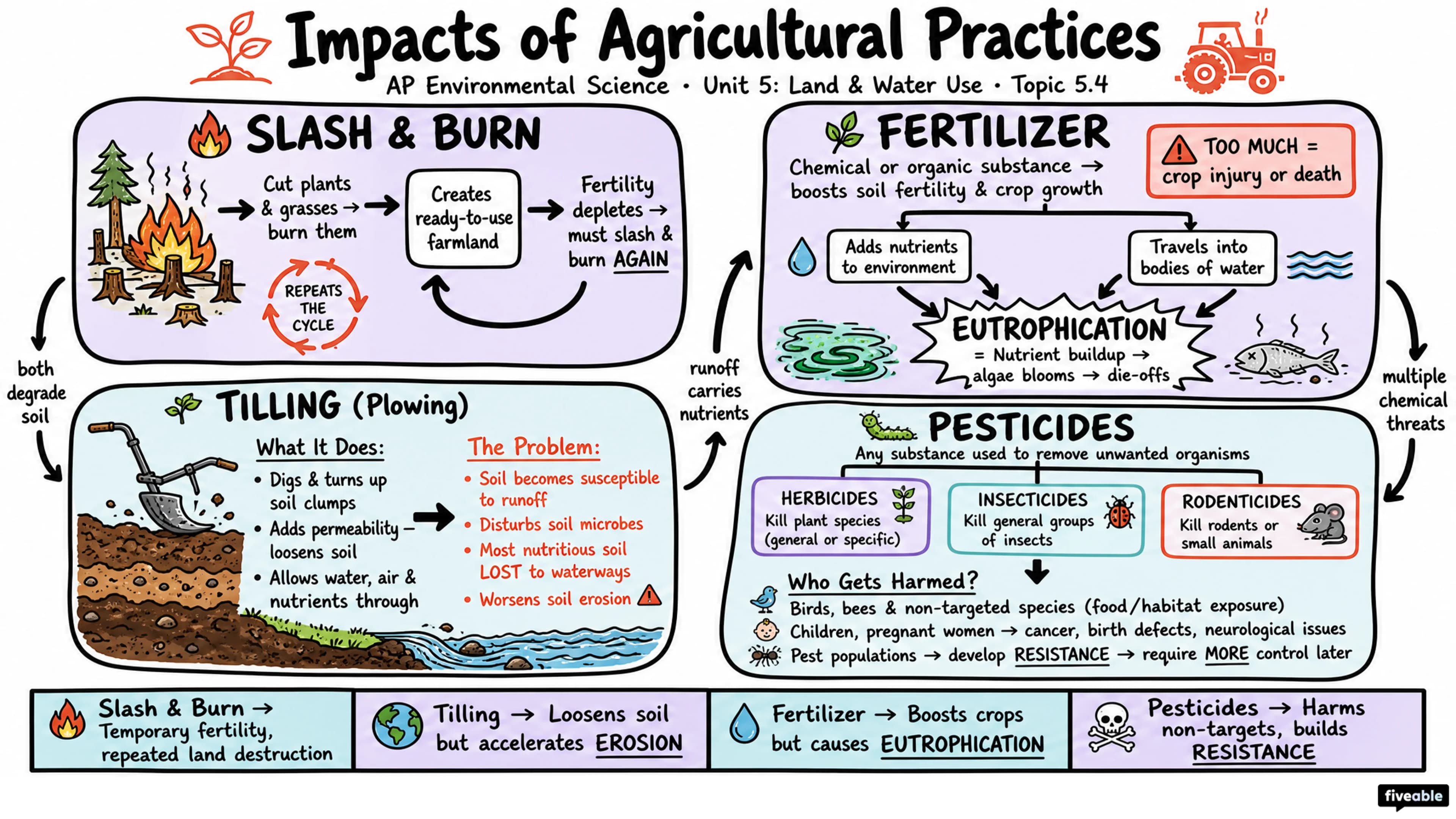 5.4 Impacts of Agricultural Practices - AP Environmental Science - Unit 5 visual cheatsheet
