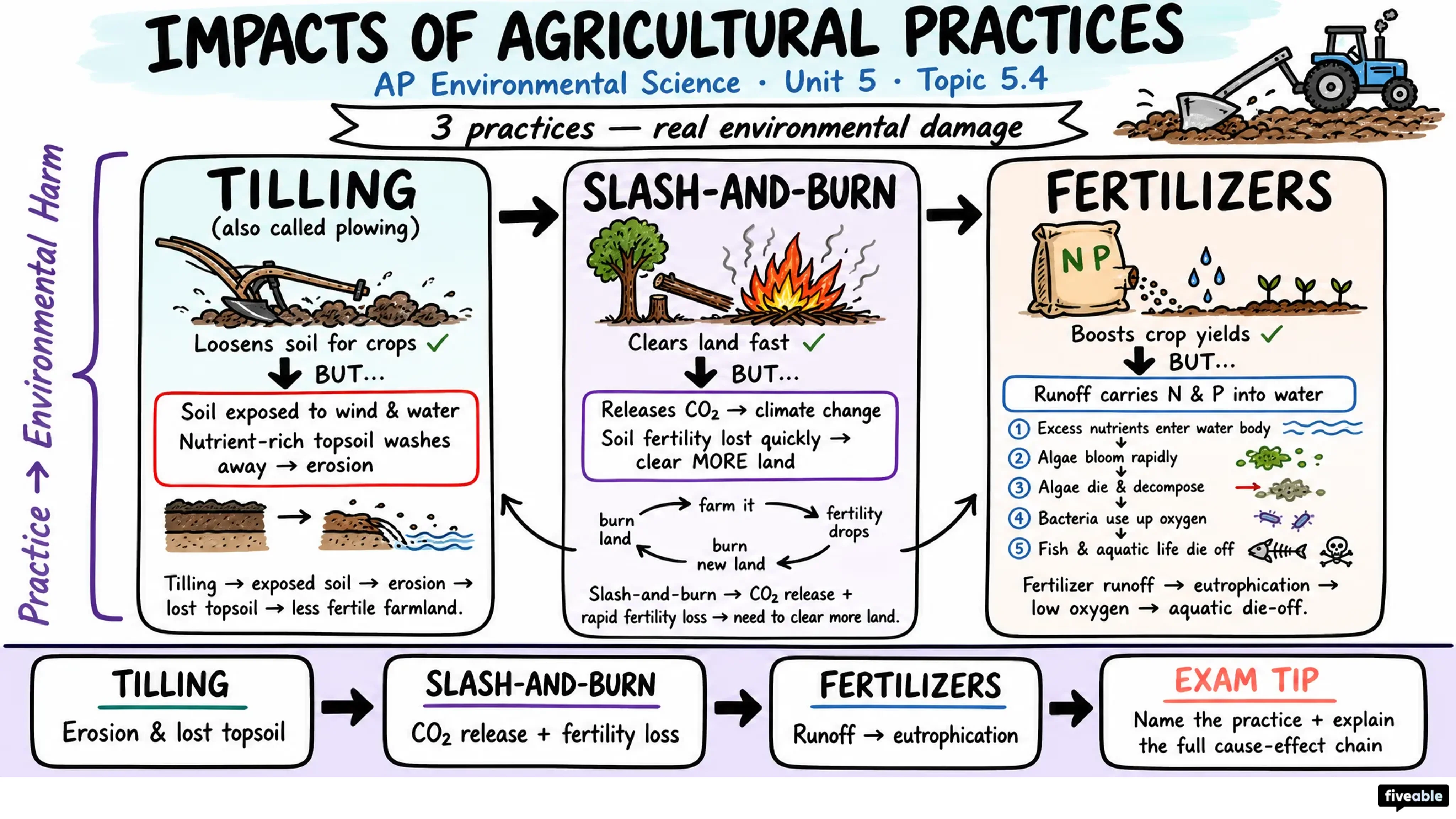 5.4 Impacts of Agricultural Practices - AP Environmental Science - Unit 5 visual cheatsheet