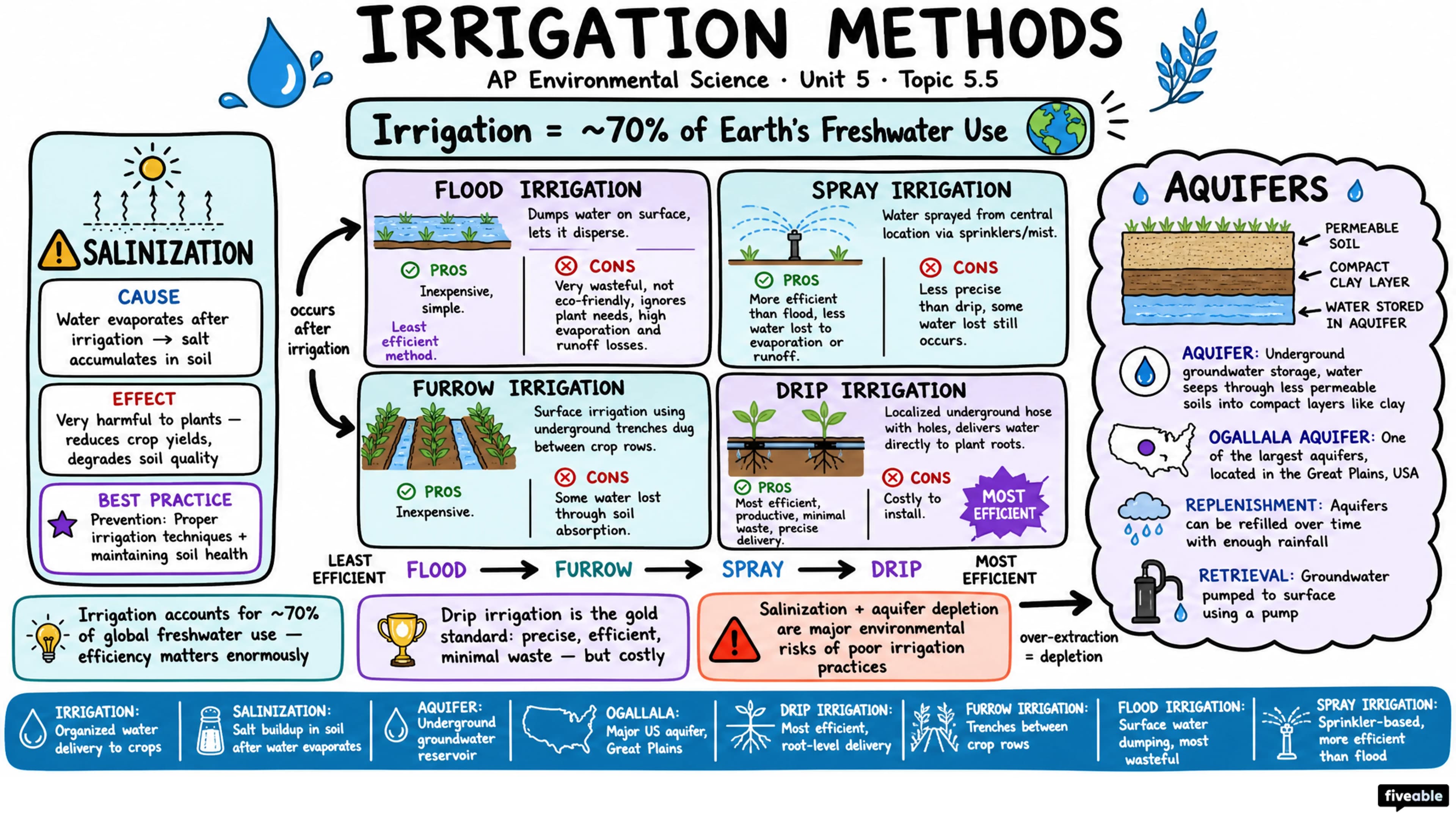5.5 Irrigation Methods - AP Environmental Science - Unit 5 visual cheatsheet