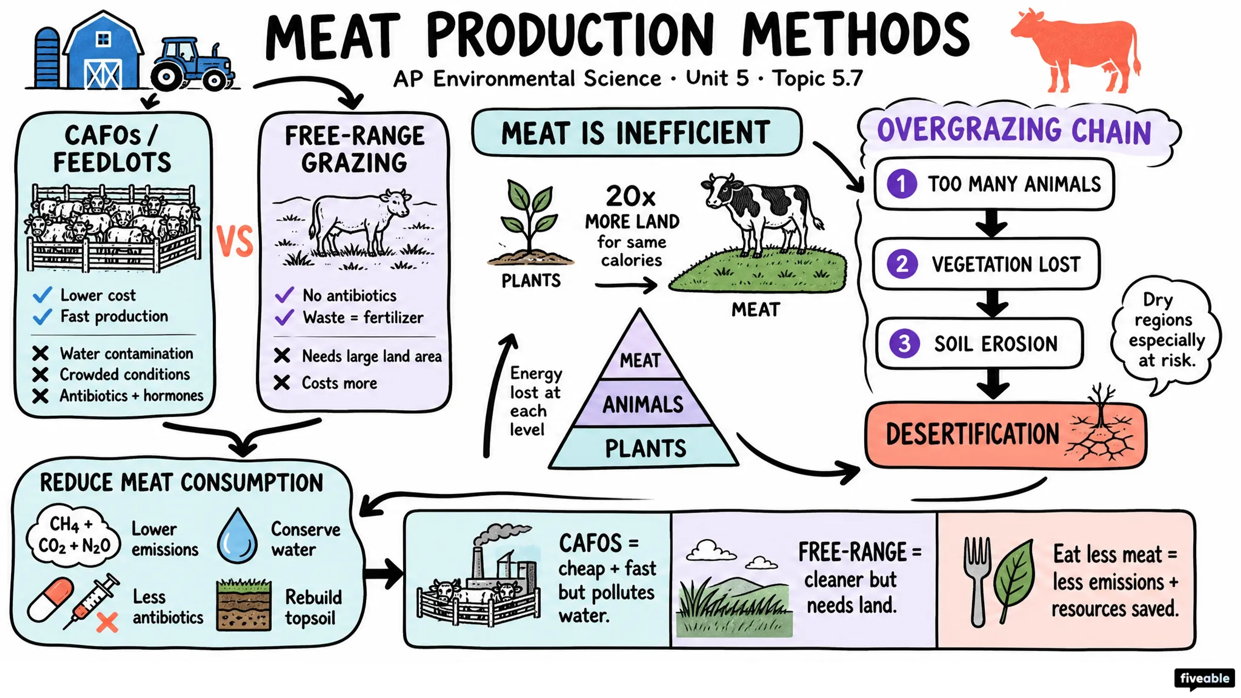 5.7 Meat Production Methods - AP Environmental Science - Unit 5 visual cheatsheet