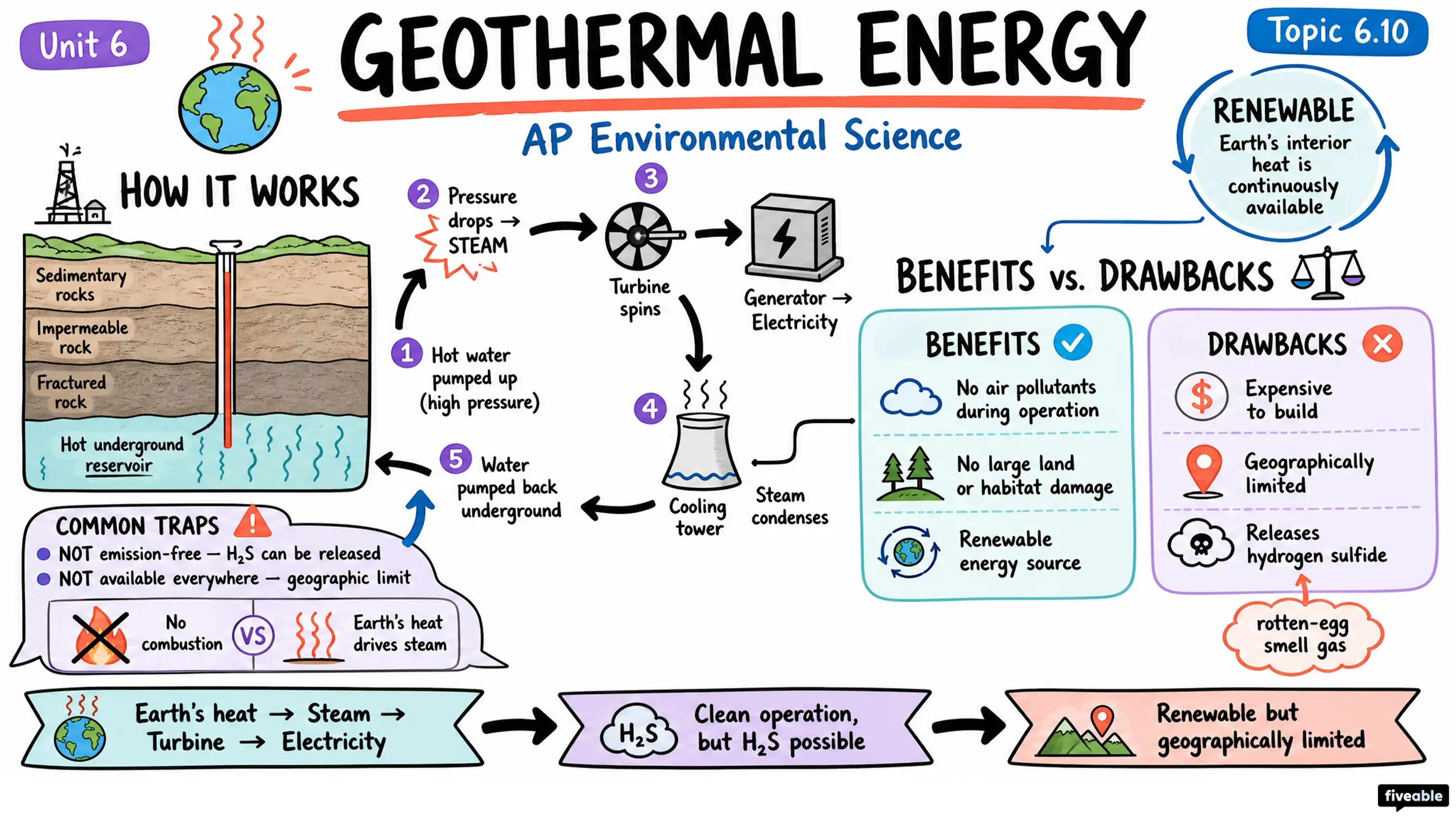 6.10 Geothermal Energy - AP Environmental Science - Unit 6 visual cheatsheet