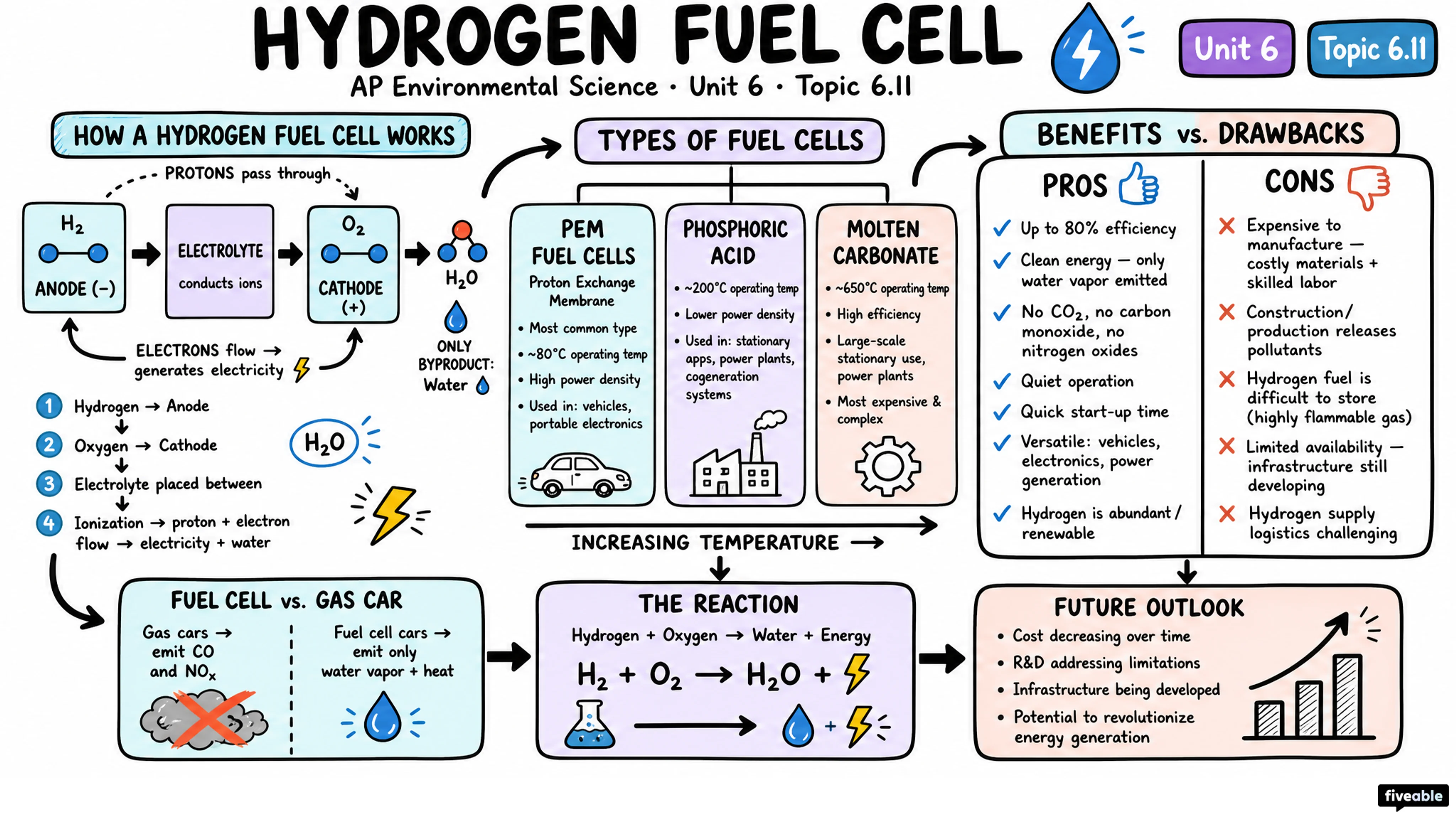 6.11 Hydrogen Fuel Cell - AP Environmental Science - Unit 6 visual cheatsheet