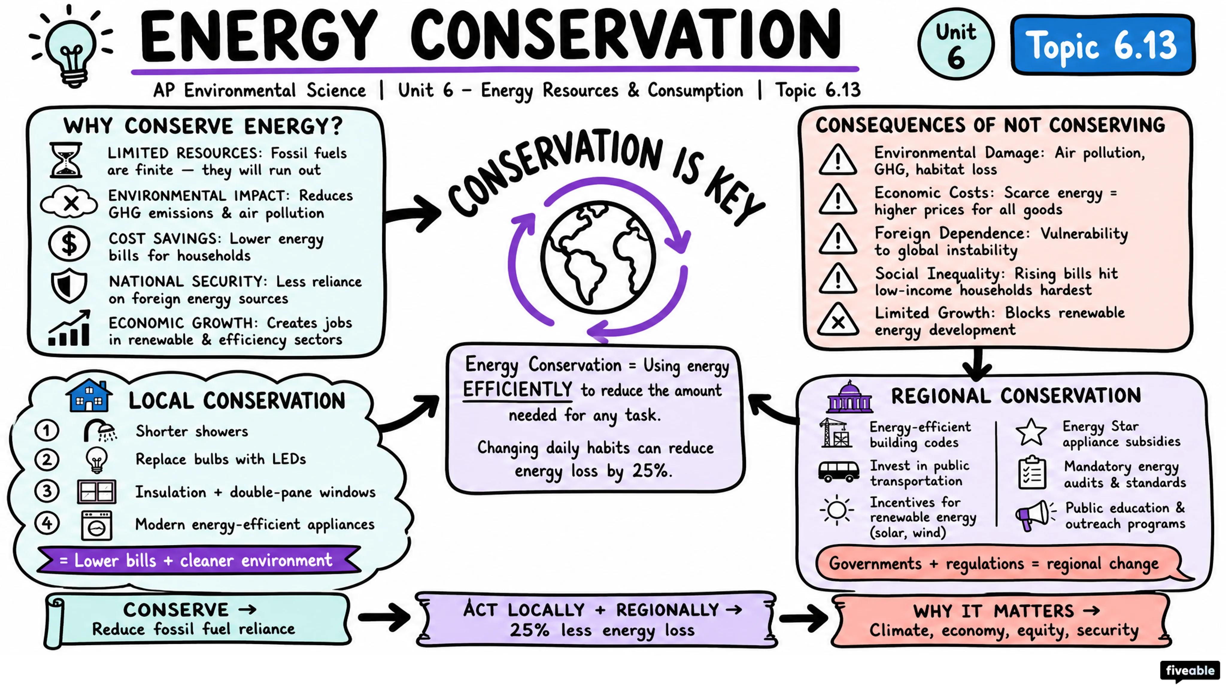 6.13 Energy Conservation - AP Environmental Science - Unit 6 visual cheatsheet
