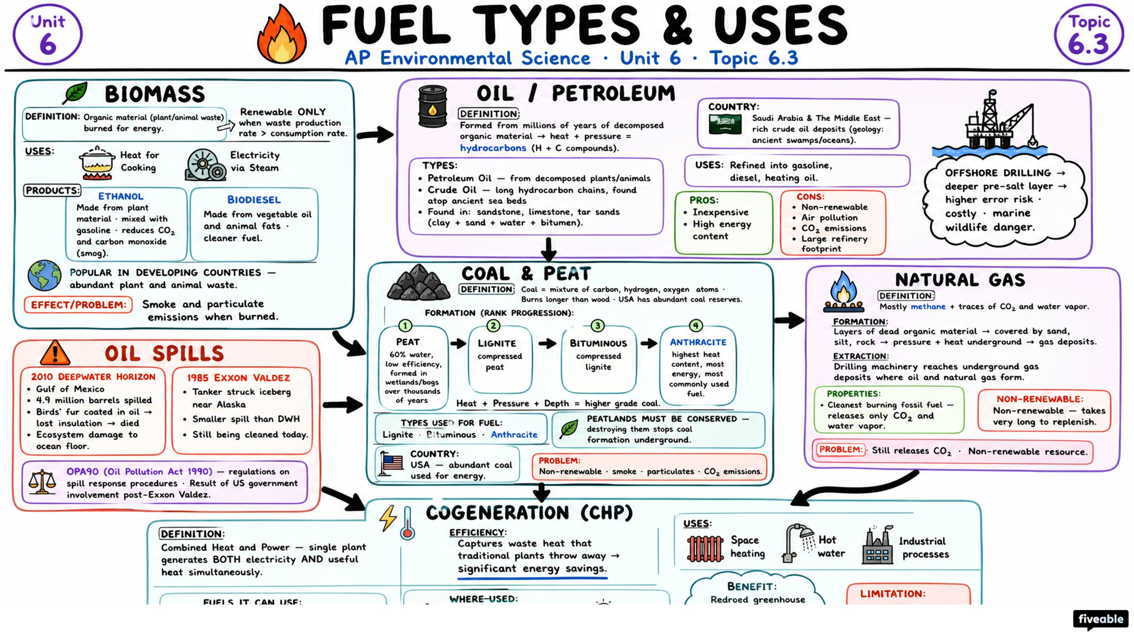 6.3 Fuel Types and Uses - AP Environmental Science - Unit 6 visual cheatsheet