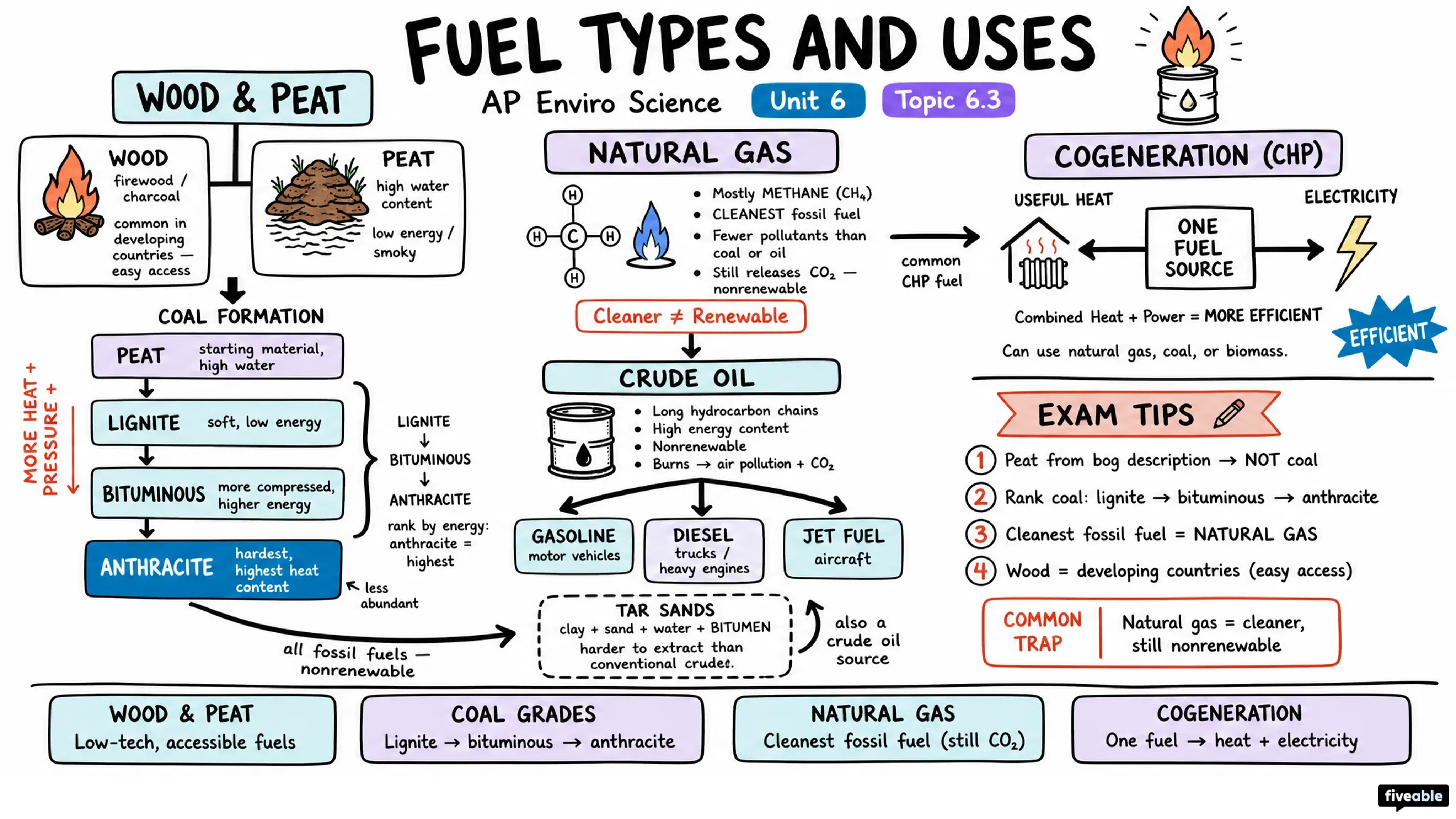 6.3 Fuel Types and Uses - AP Environmental Science - Unit 6 visual cheatsheet