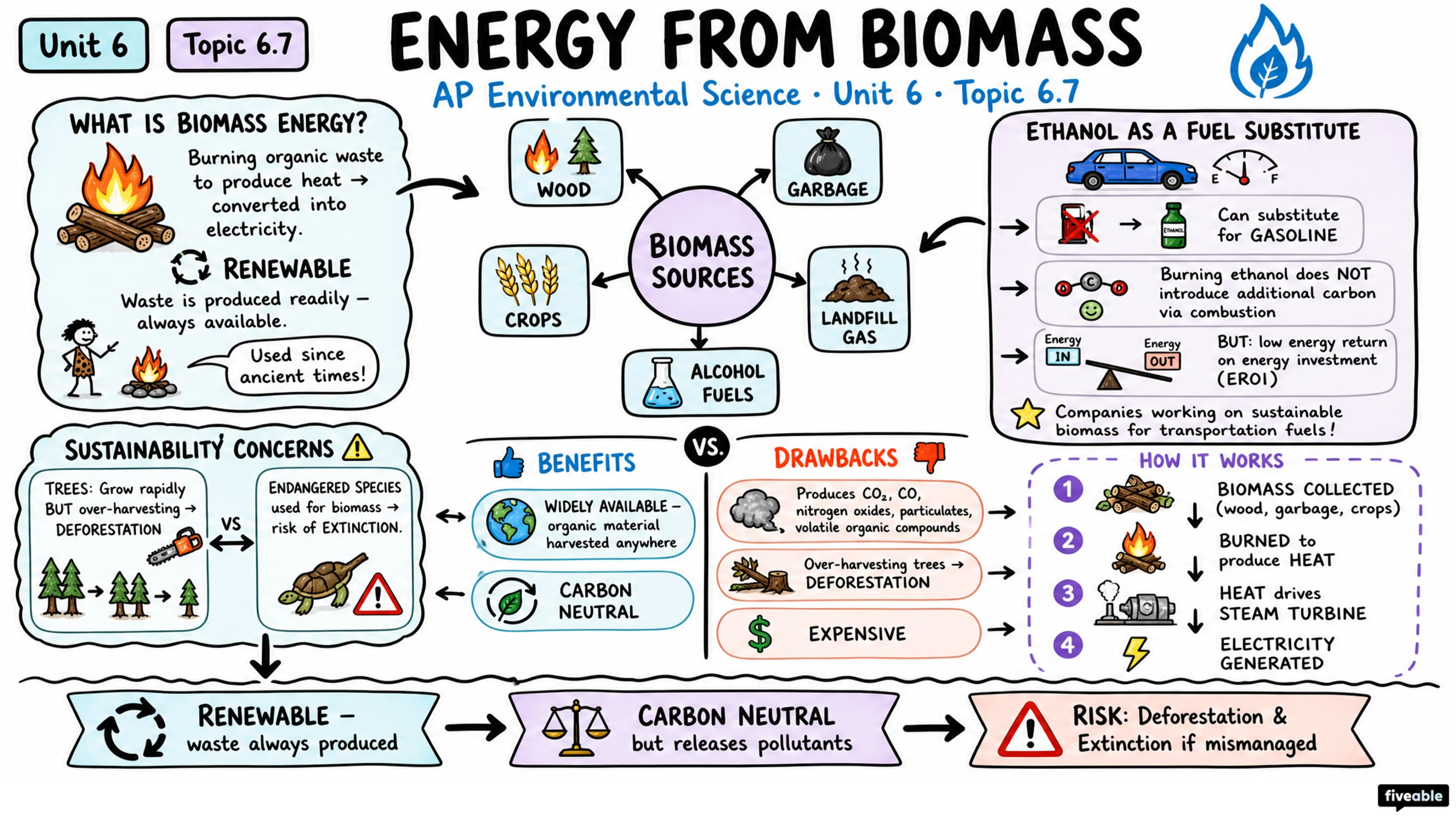 6.7 Energy from Biomass - AP Environmental Science - Unit 6 visual cheatsheet