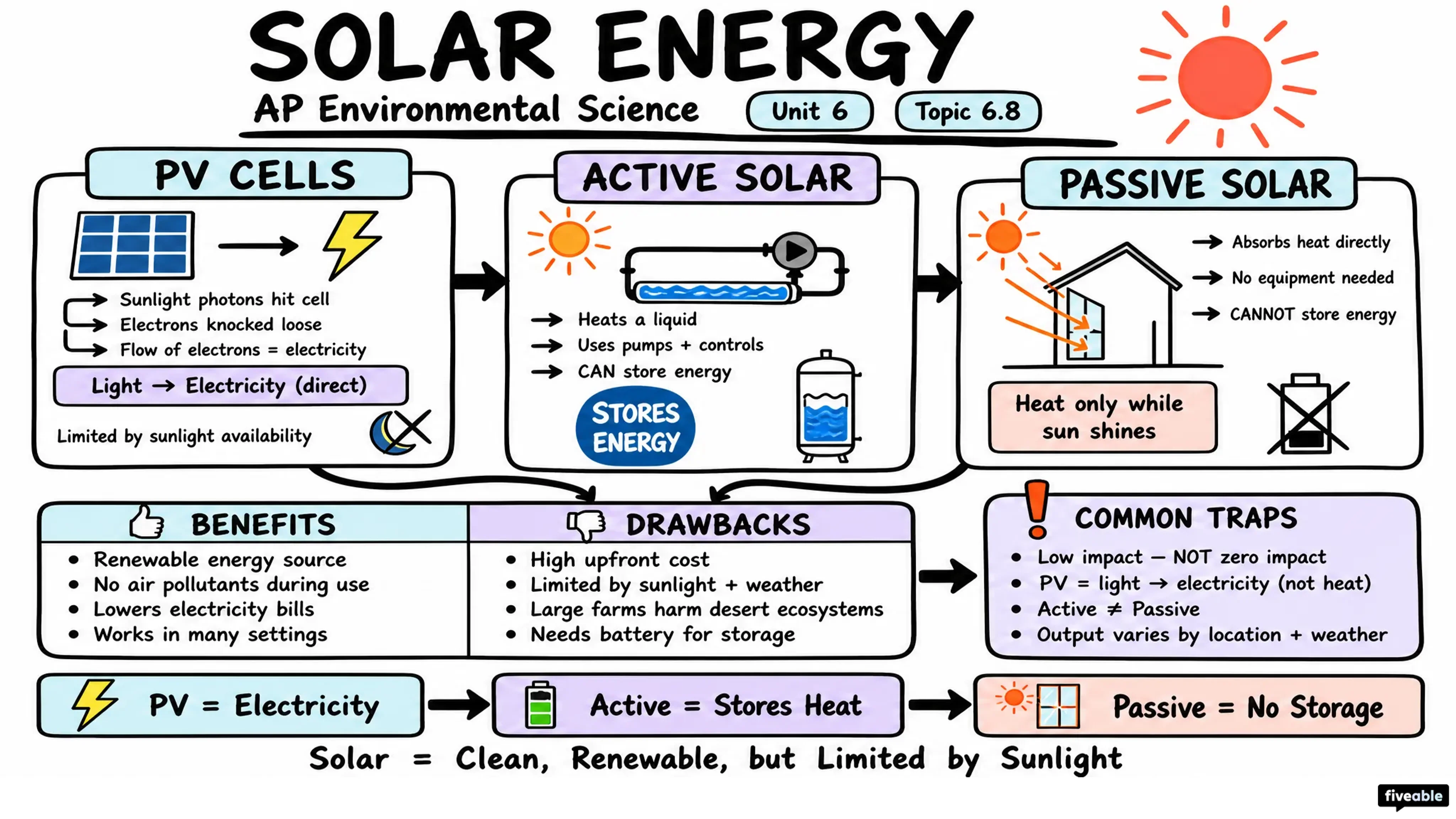 6.8 Solar Energy - AP Environmental Science - Unit 6 visual cheatsheet