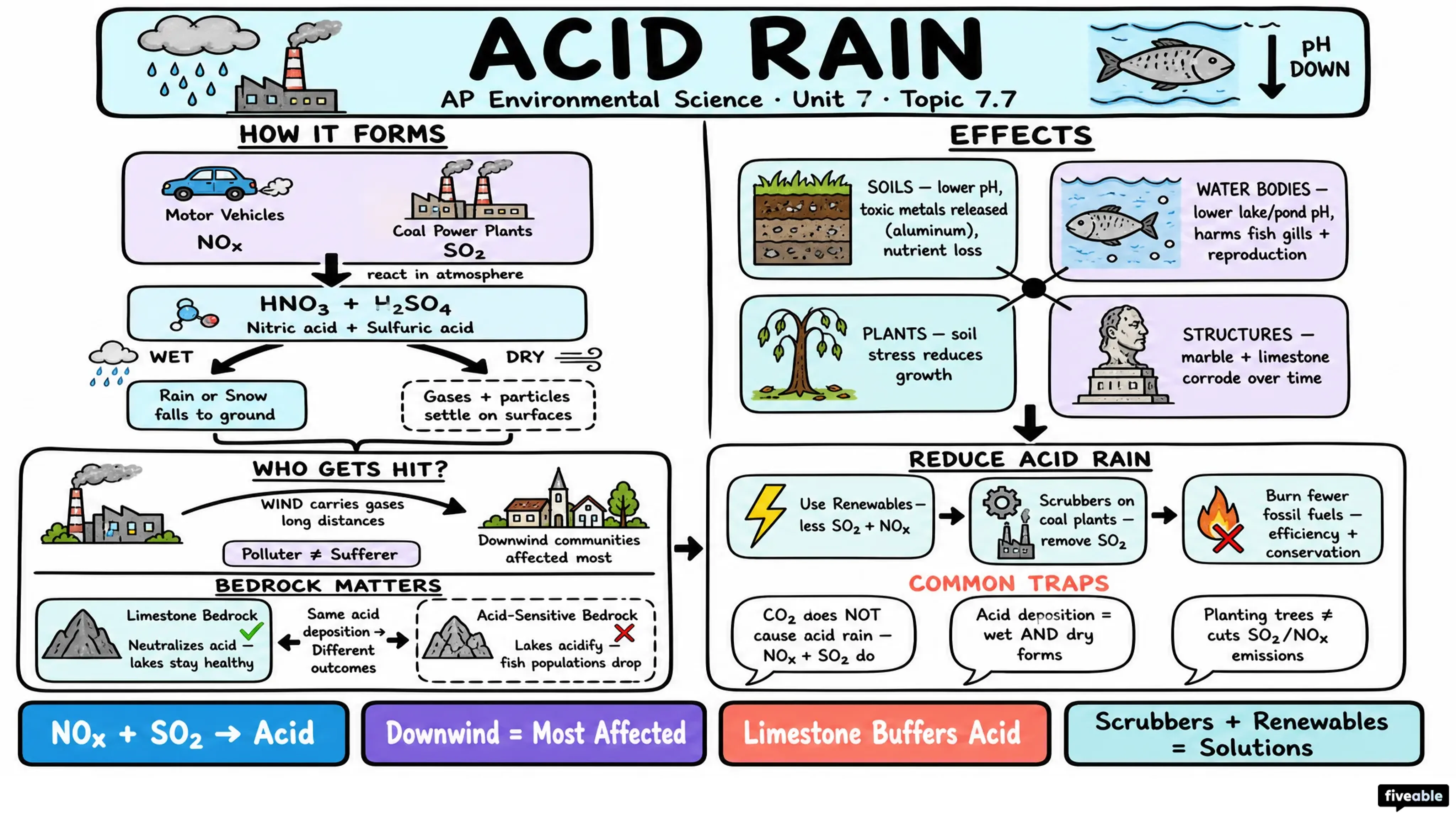 7.7 Acid Rain - AP Environmental Science - Unit 7 visual cheatsheet