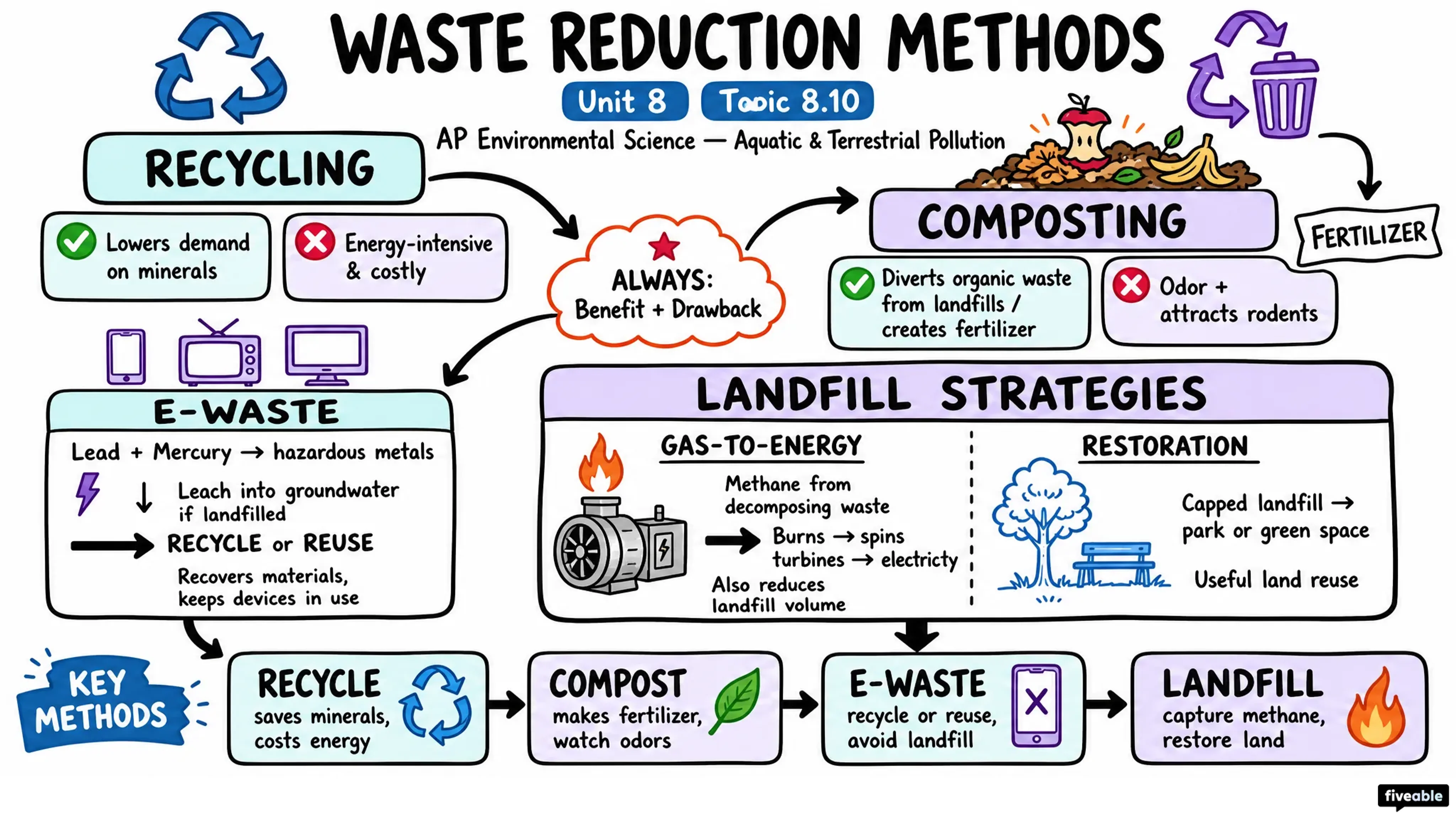 8.10 Waste Reduction Methods - AP Environmental Science - Unit 8 visual cheatsheet