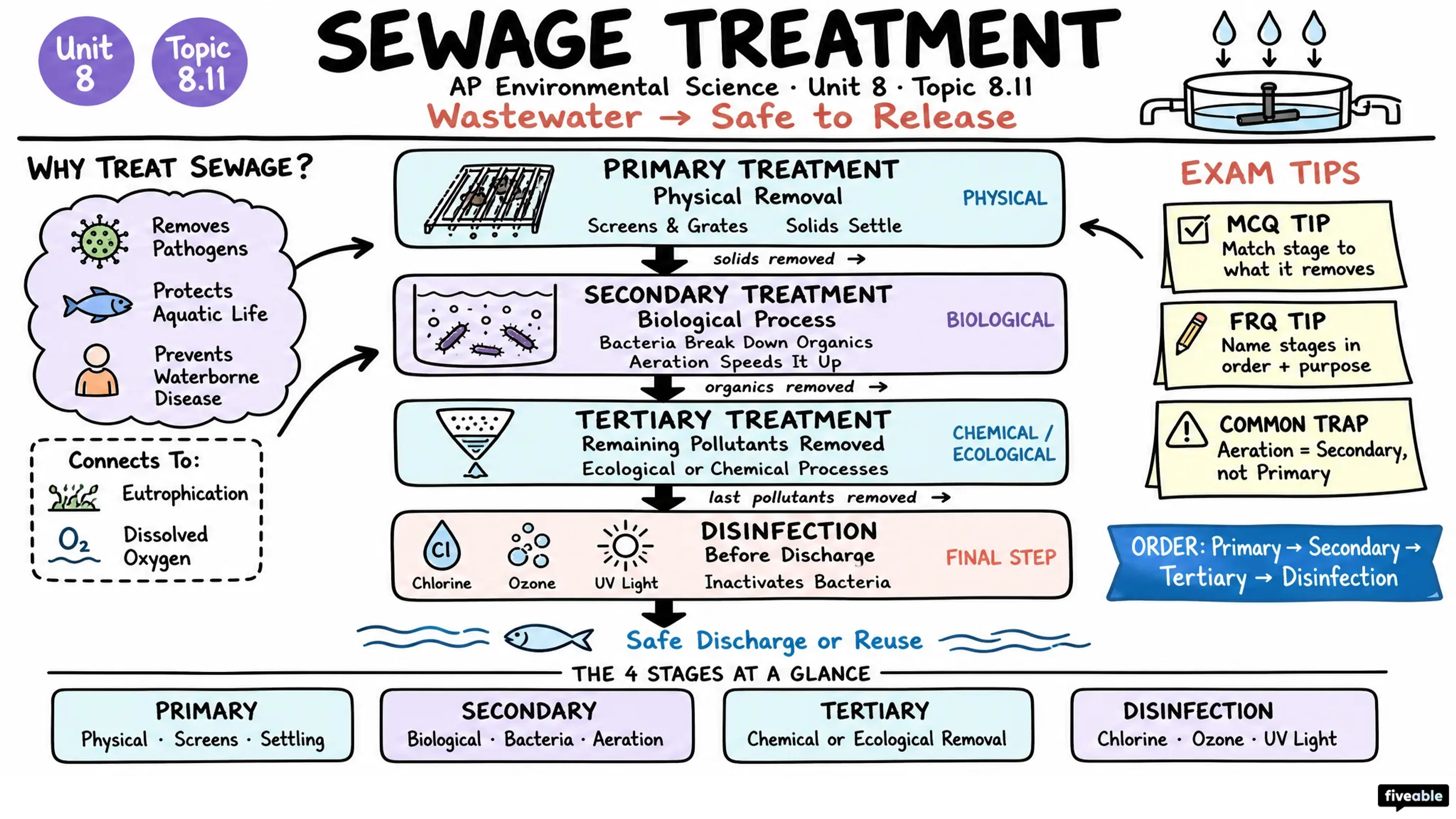 8.11 Sewage Treatment - AP Environmental Science - Unit 8 visual cheatsheet