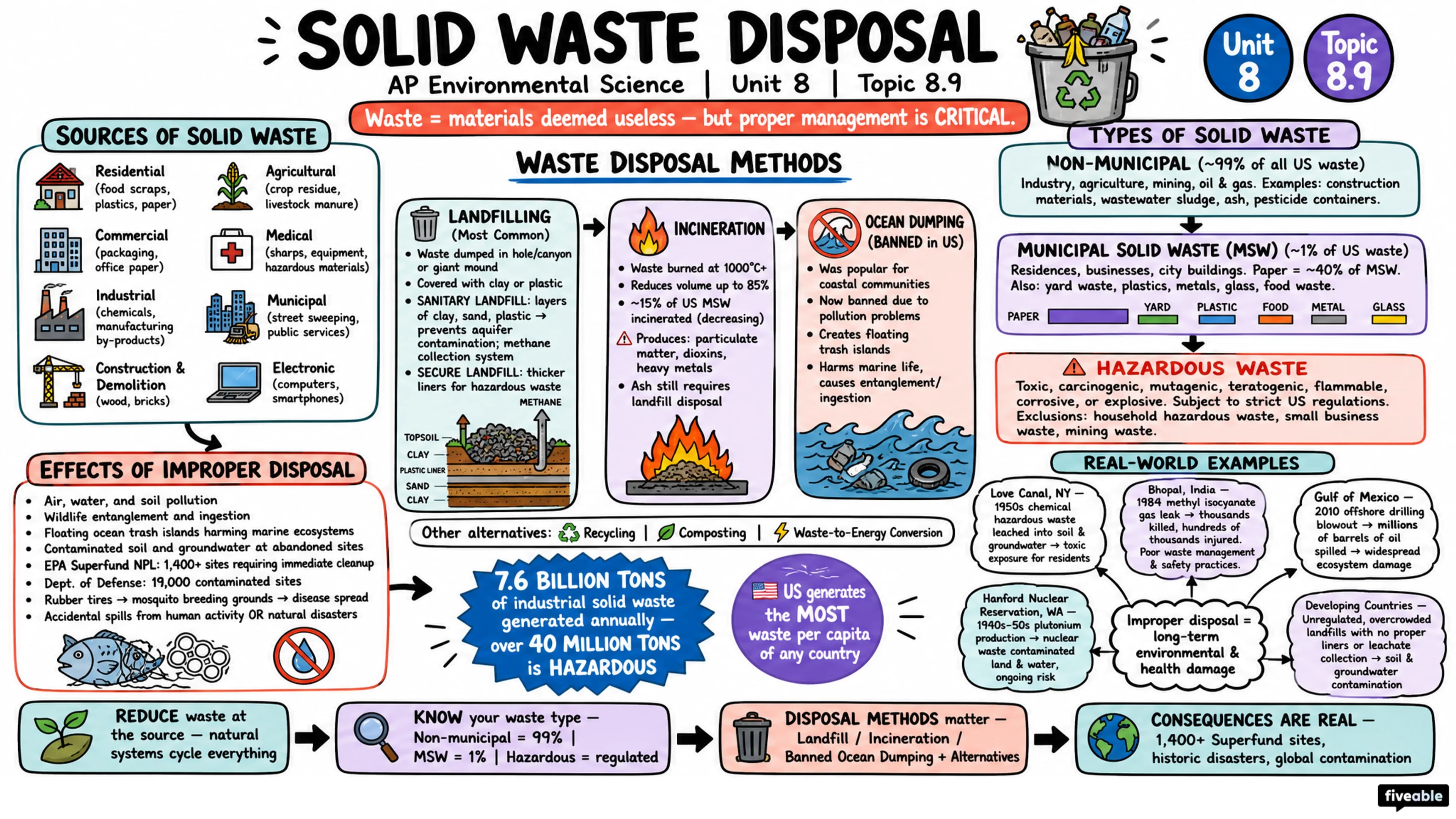 8.9 Solid Waste Disposal - AP Environmental Science - Unit 8 visual cheatsheet