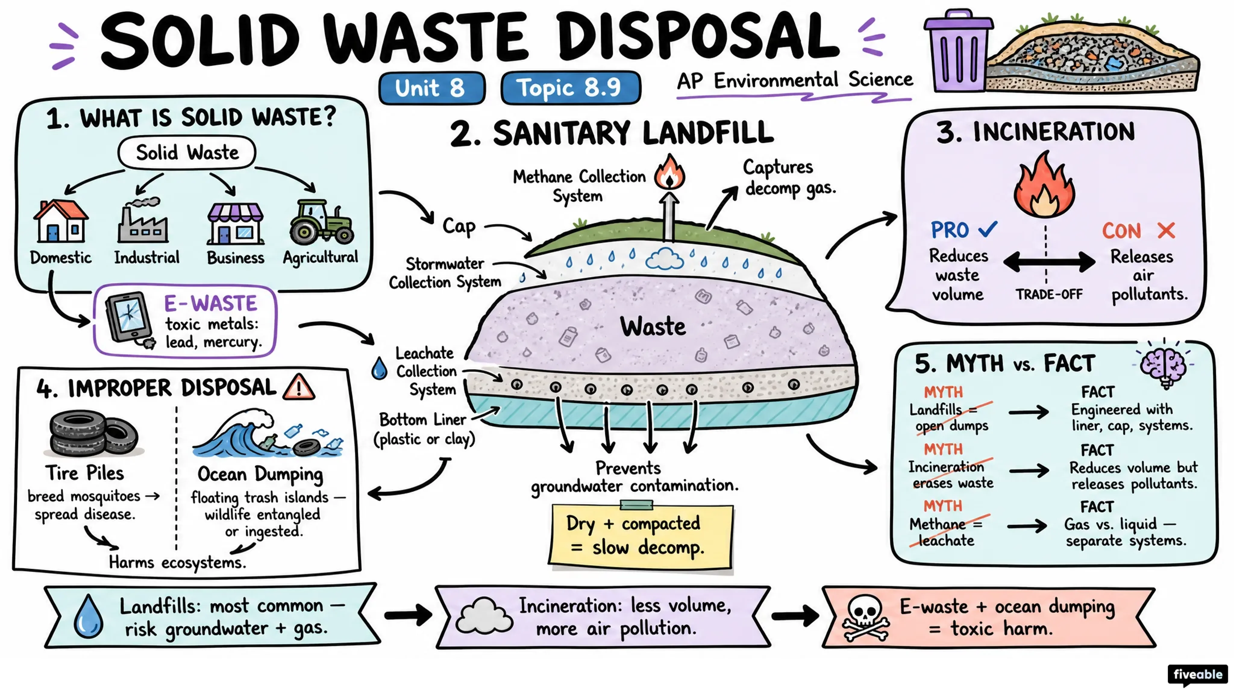 8.9 Solid Waste Disposal - AP Environmental Science - Unit 8 visual cheatsheet