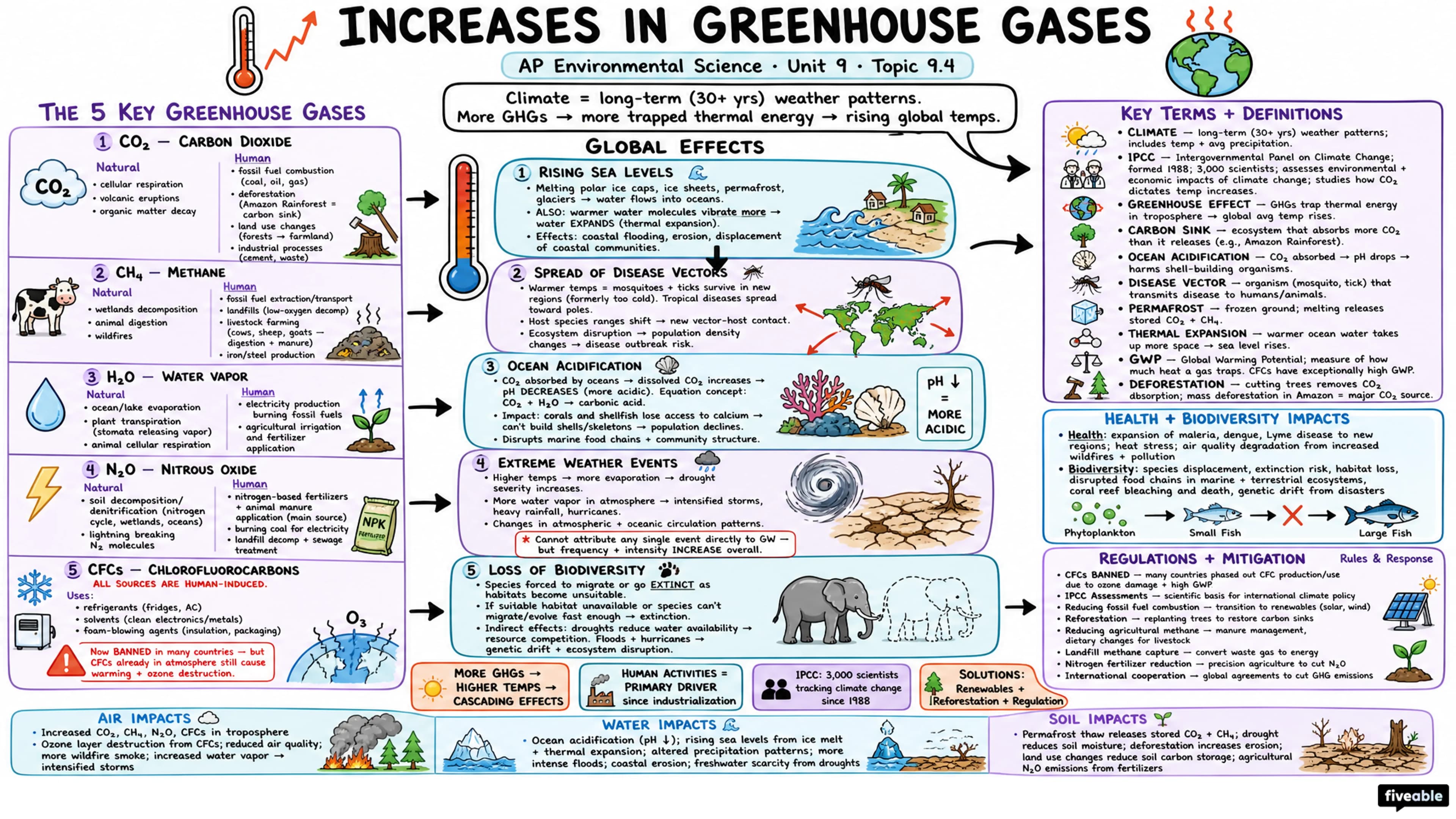 9.4 Increases in the Greenhouse Gases - AP Environmental Science - Unit 9 visual cheatsheet