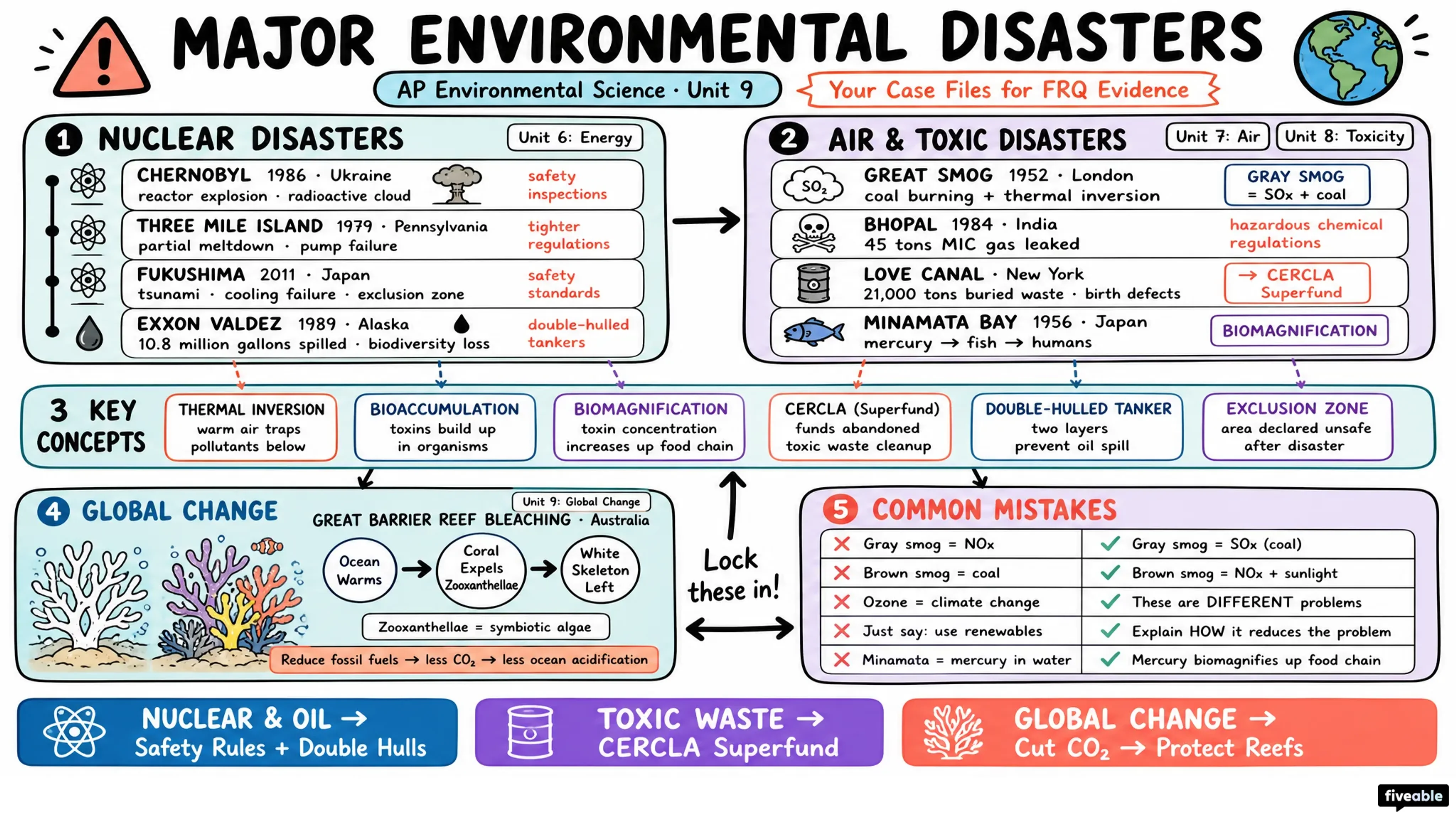 Major Environmental Disasters - AP Environmental Science - Unit 9 visual cheatsheet