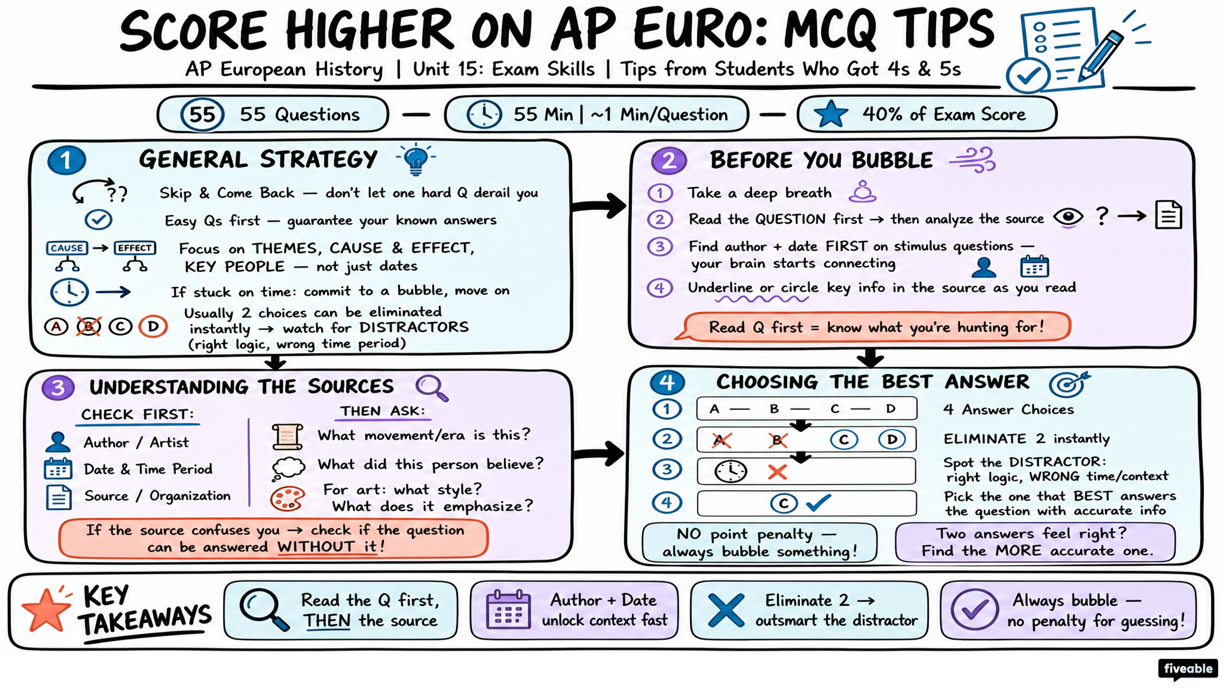 Score Higher on AP Euro: MCQ Tips from Students - AP European History - Exam Skills visual cheatsheet