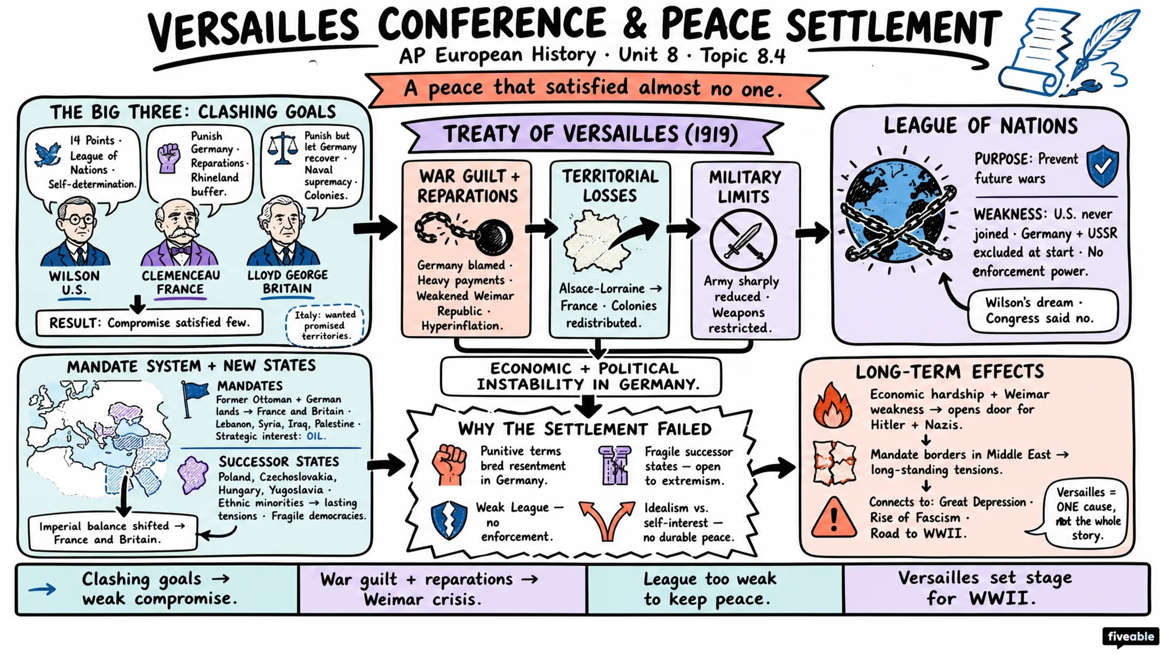 8.4 Versailles Conference and Peace Settlement - AP European History - Unit 8 visual cheatsheet