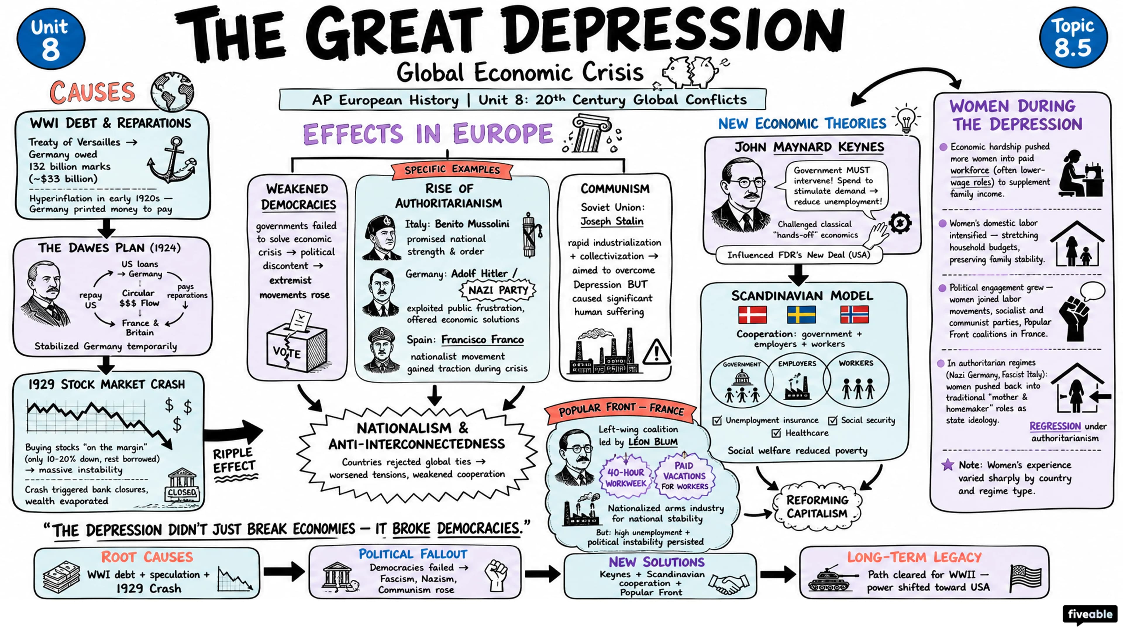 8.5 Global Economic Crisis: The Great Depression - AP European History - Unit 8 visual cheatsheet