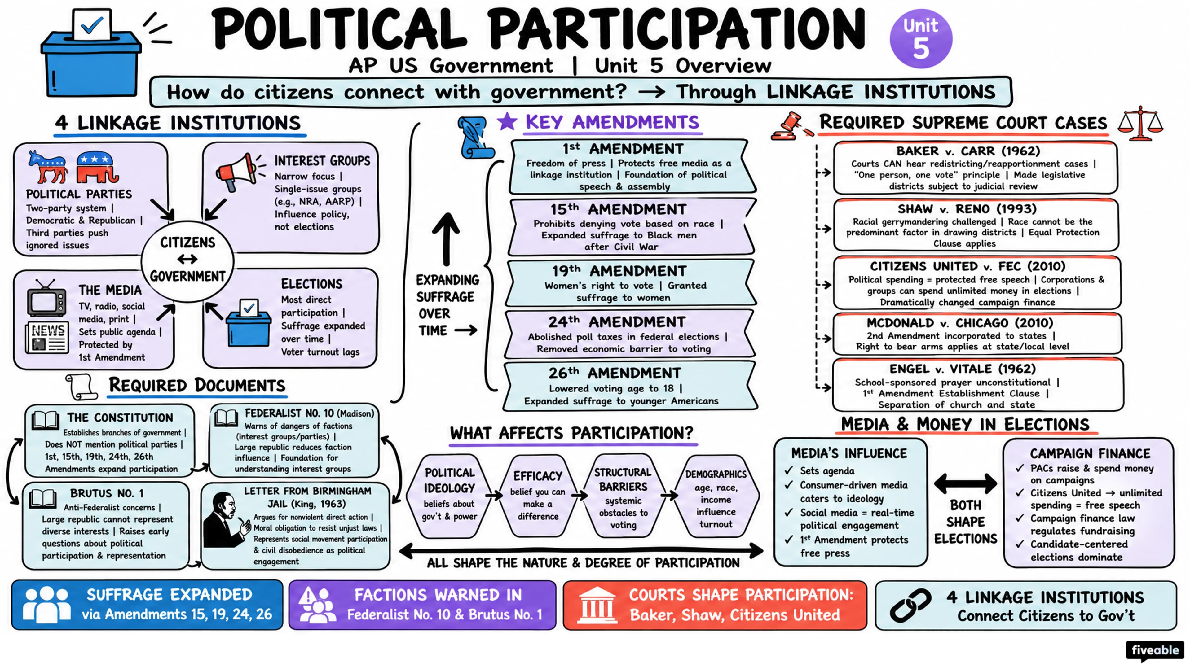 Unit 5 Overview: Political Participation - AP US Government - Unit 5 visual cheatsheet