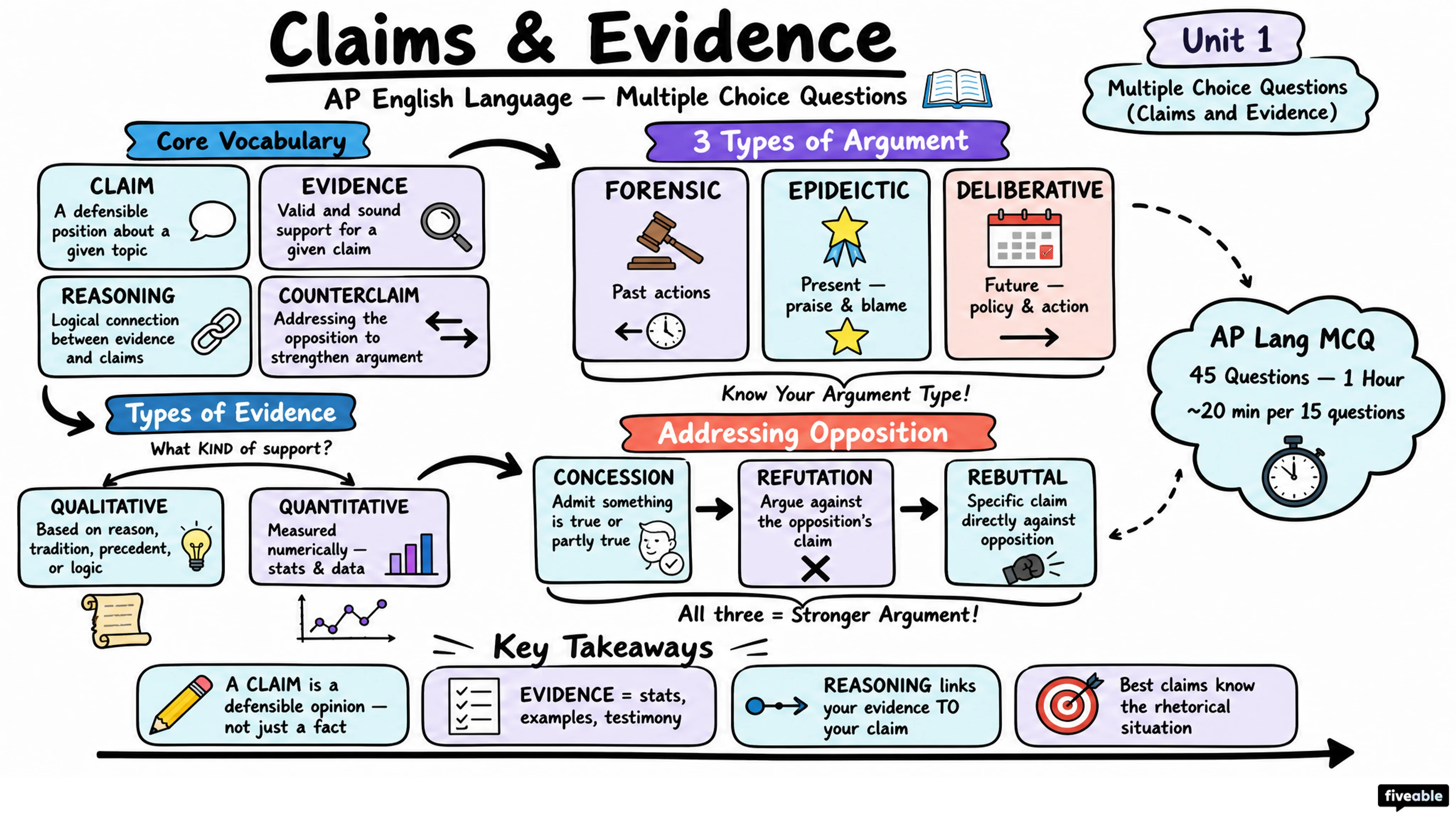 Multiple Choice Questions (Claims and Evidence) - AP English Language - Exam Skills visual cheatsheet