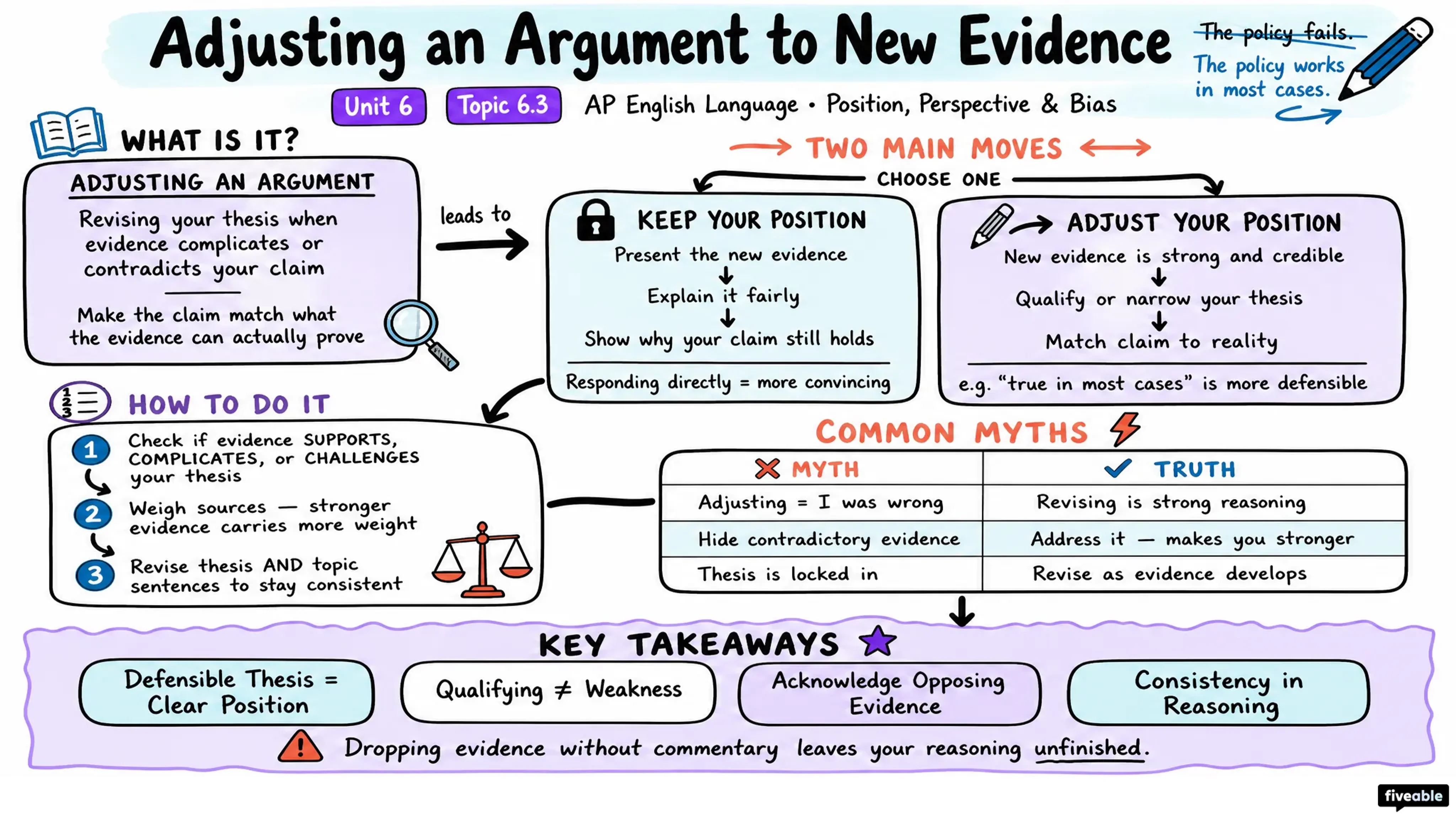 6.3 Adjusting an Argument to New Evidence - AP English Language - Unit 6 visual cheatsheet