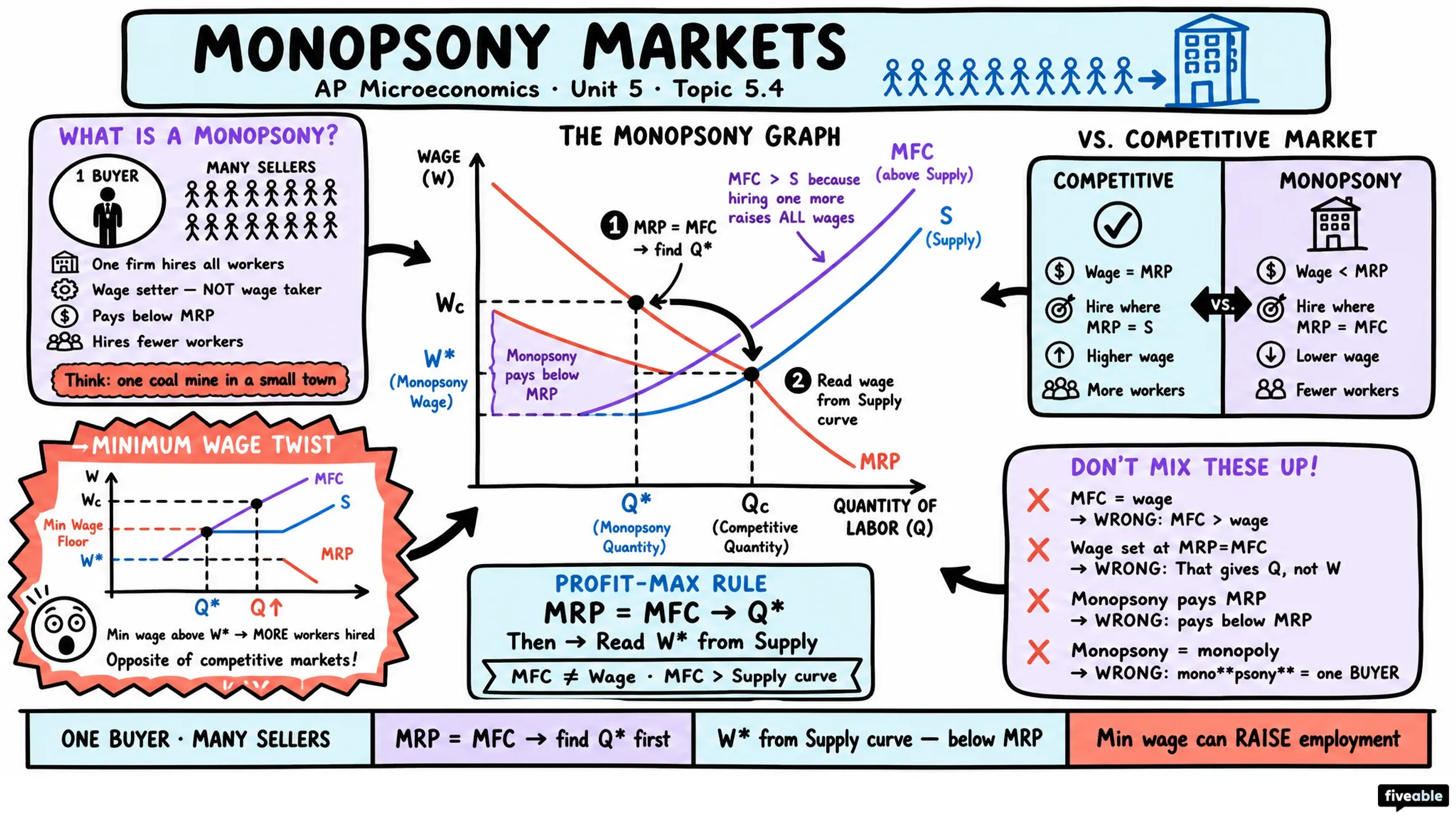 5.4 Monopsony Markets - AP Microeconomics - Unit 5 visual cheatsheet