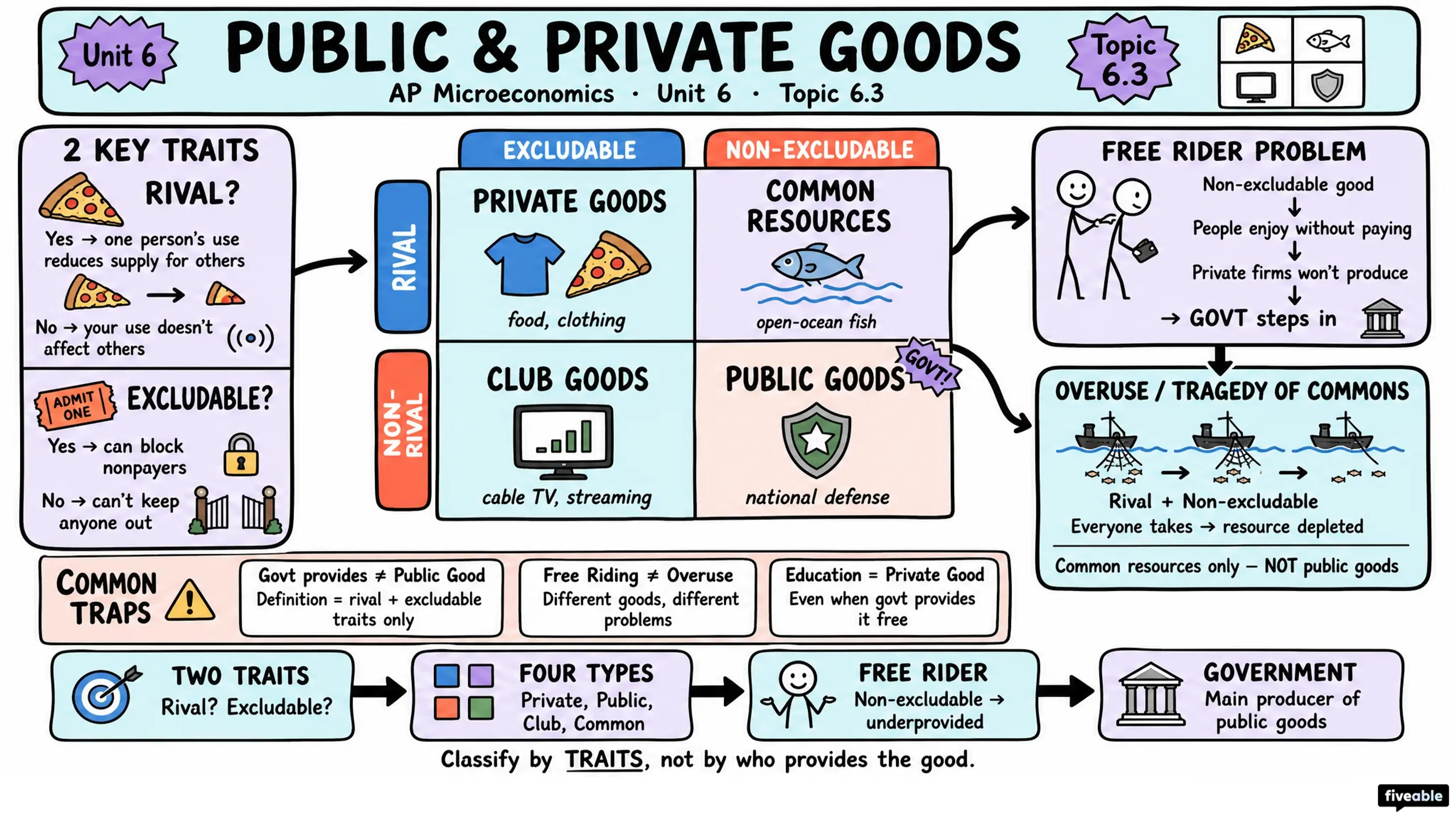 6.3 Public and Private Goods - AP Microeconomics - Unit 6 visual cheatsheet