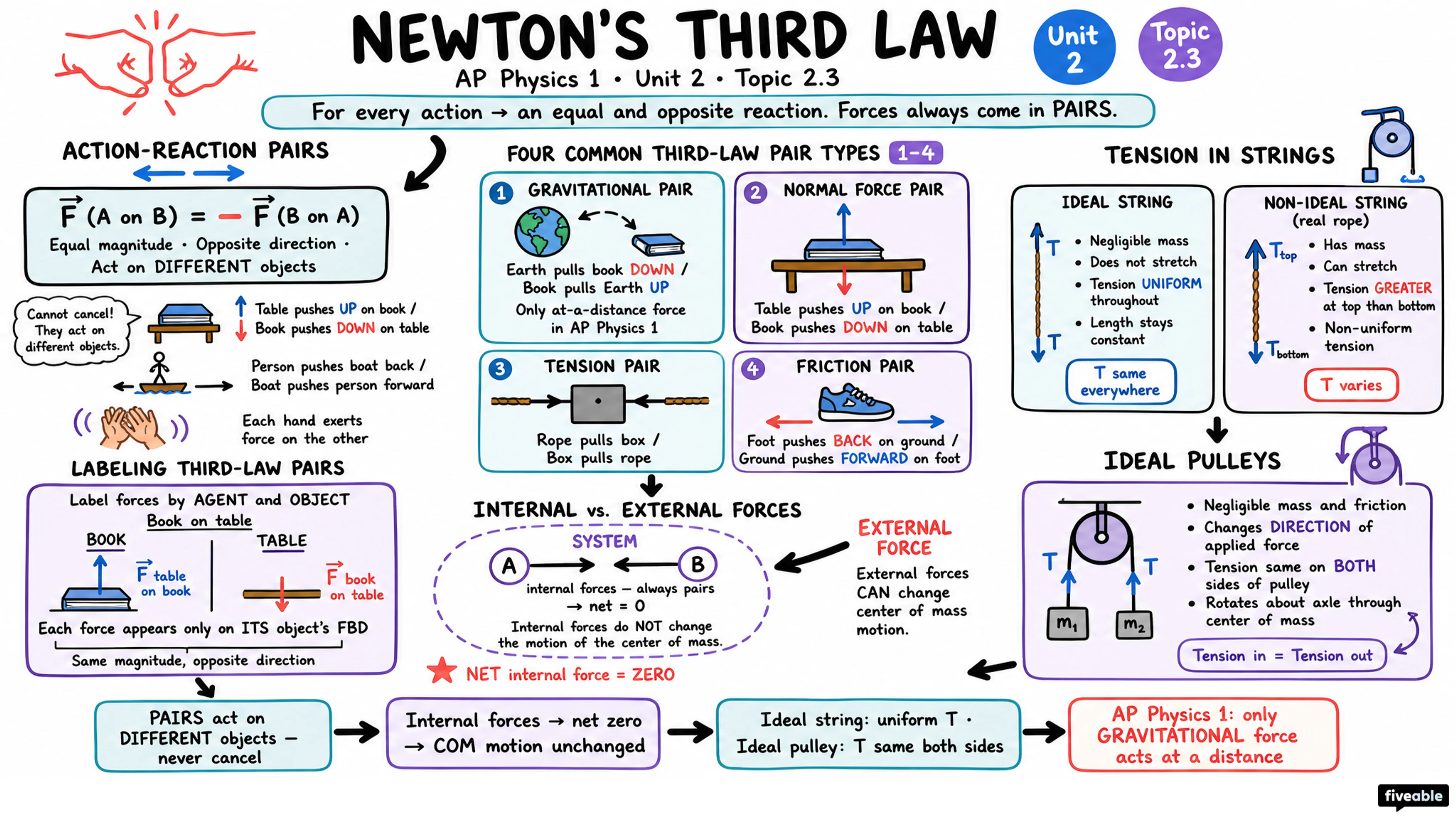 2.3 Newton's Third Law - AP Physics 1 - Unit 2 visual cheatsheet