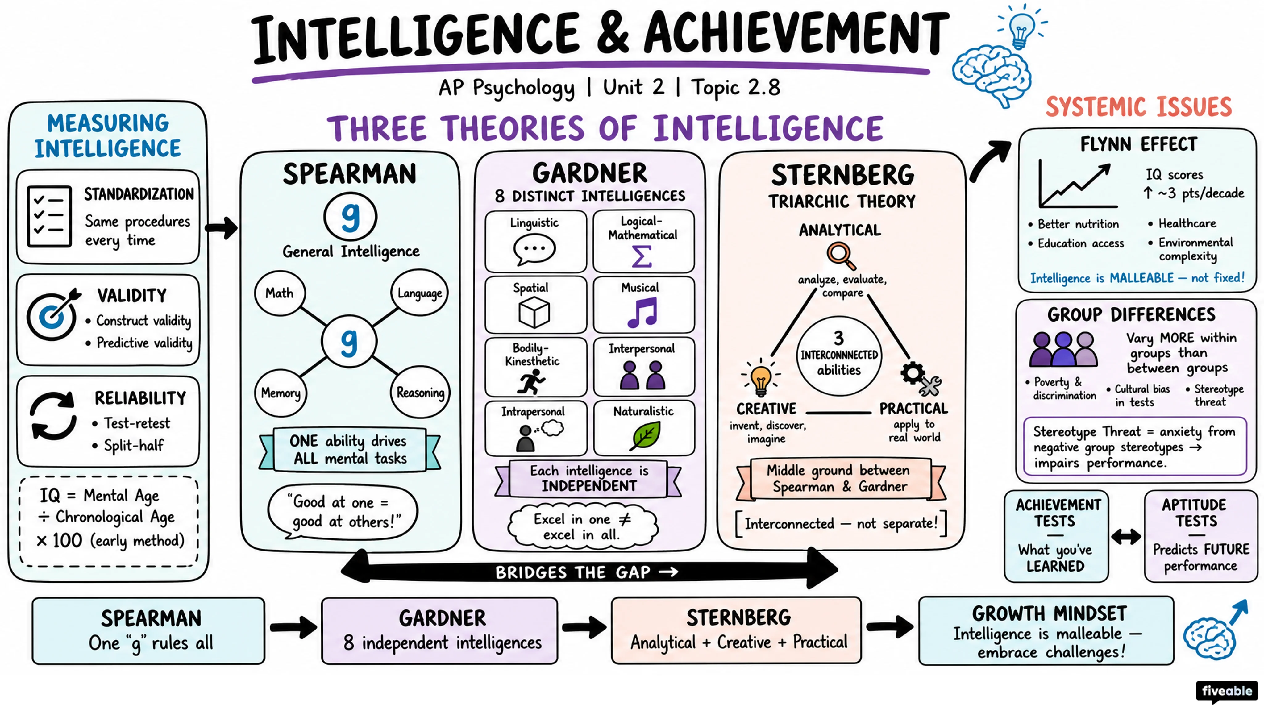 2.8 Intelligence and Achievement - AP Psychology - Unit 2 visual cheatsheet