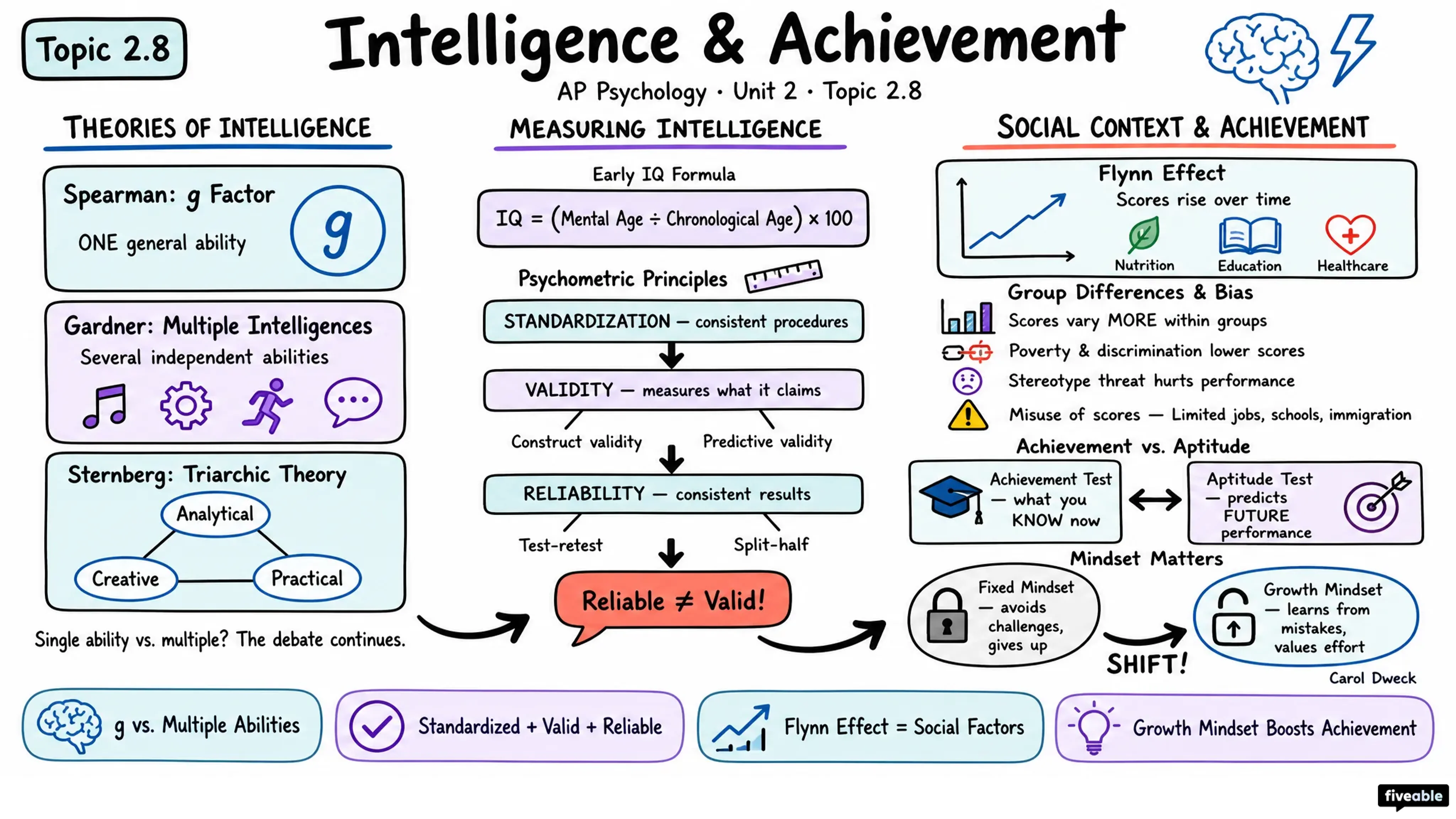 2.8 Intelligence and Achievement - AP Psychology - Unit 2 visual cheatsheet