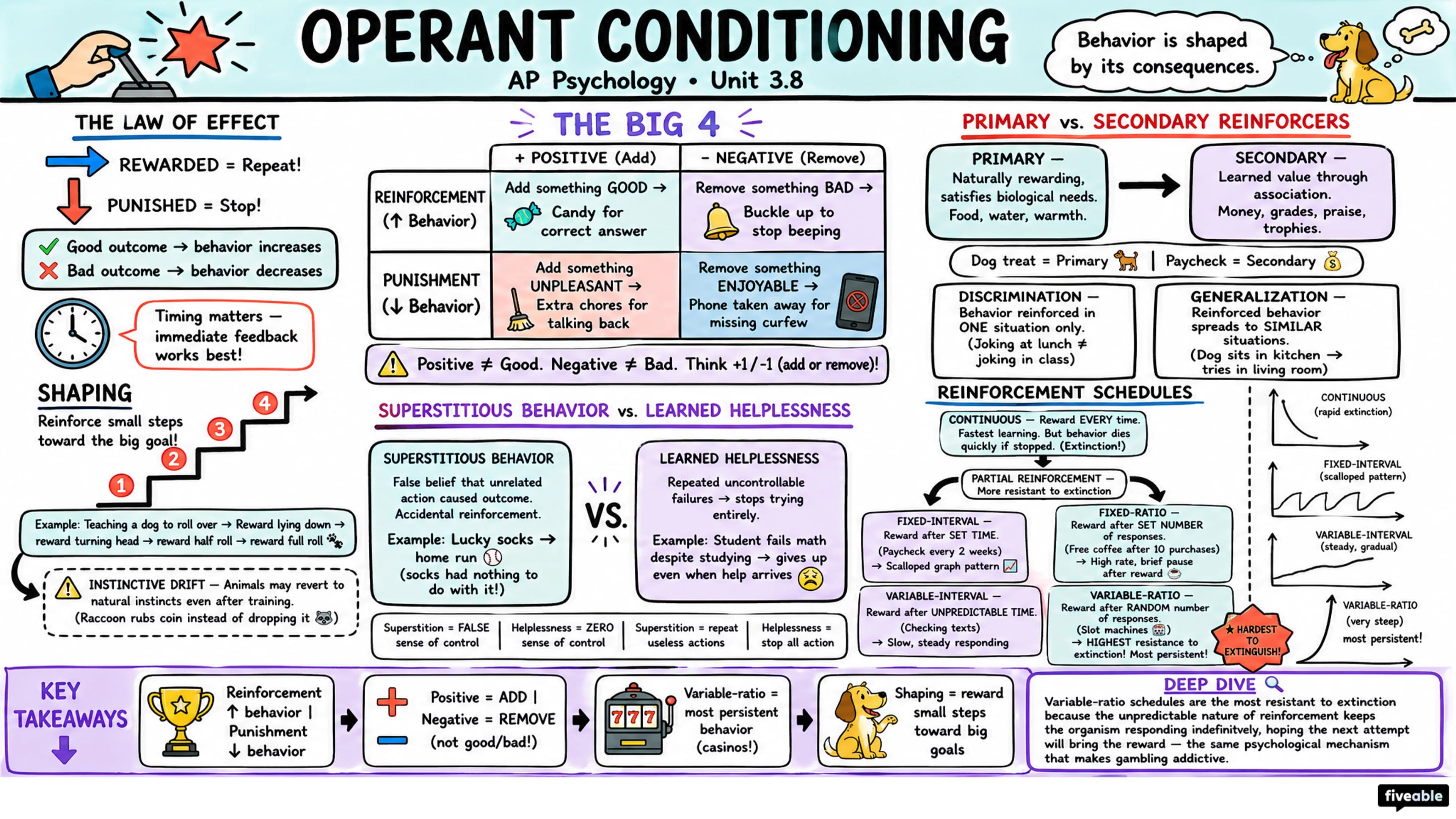 3.8 Operant Conditioning - AP Psychology - Unit 3 visual cheatsheet