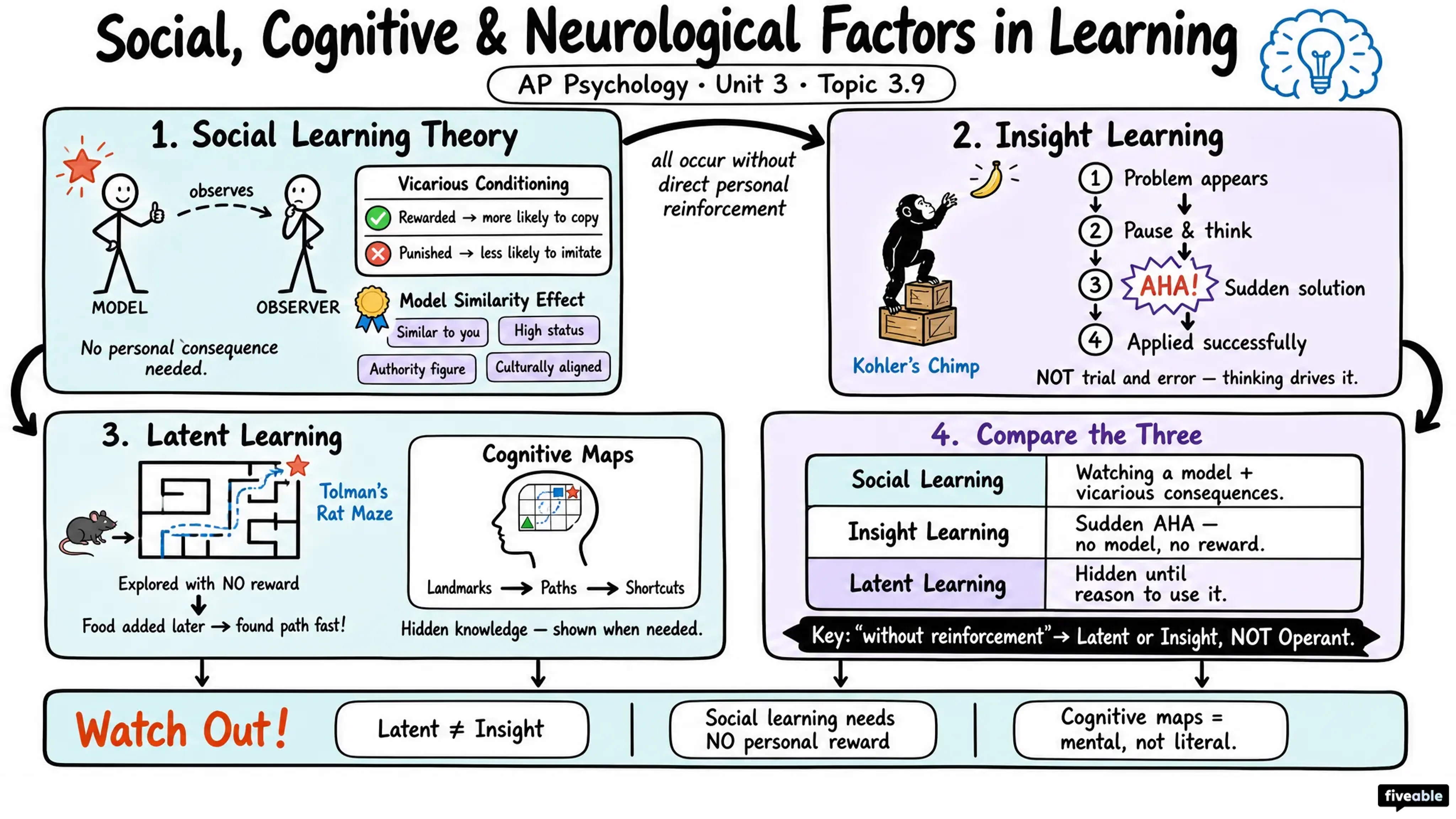 3.9 Social, Cognitive, and Neurological Factors in Learning - AP Psychology - Unit 3 visual cheatsheet