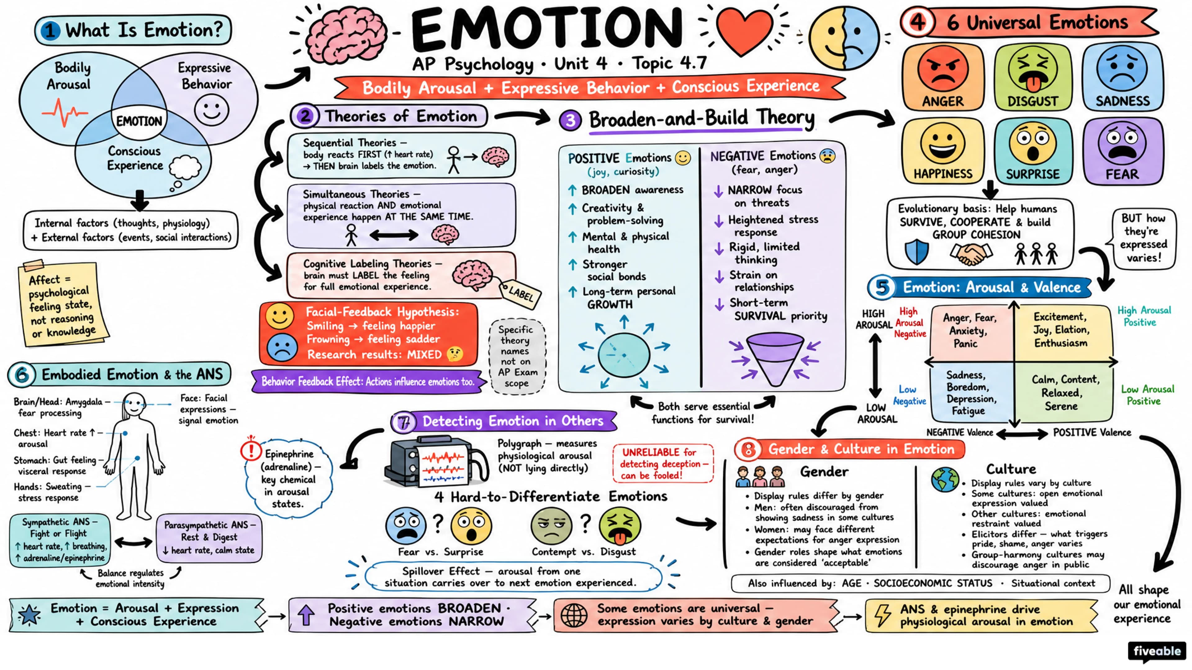 4.7 Emotion - AP Psychology - Unit 4 visual cheatsheet
