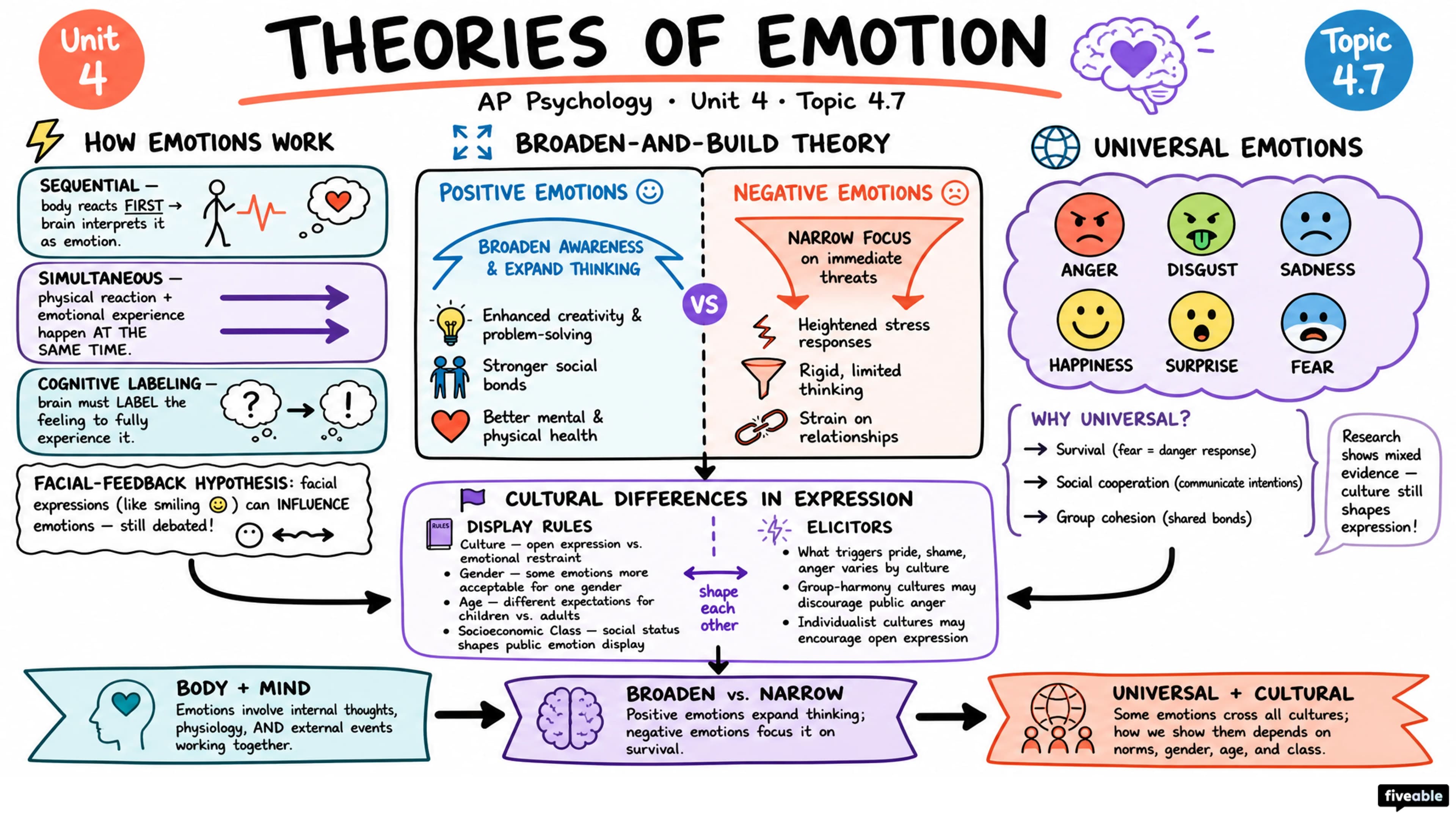 4.7 Emotion - AP Psychology - Unit 4 visual cheatsheet