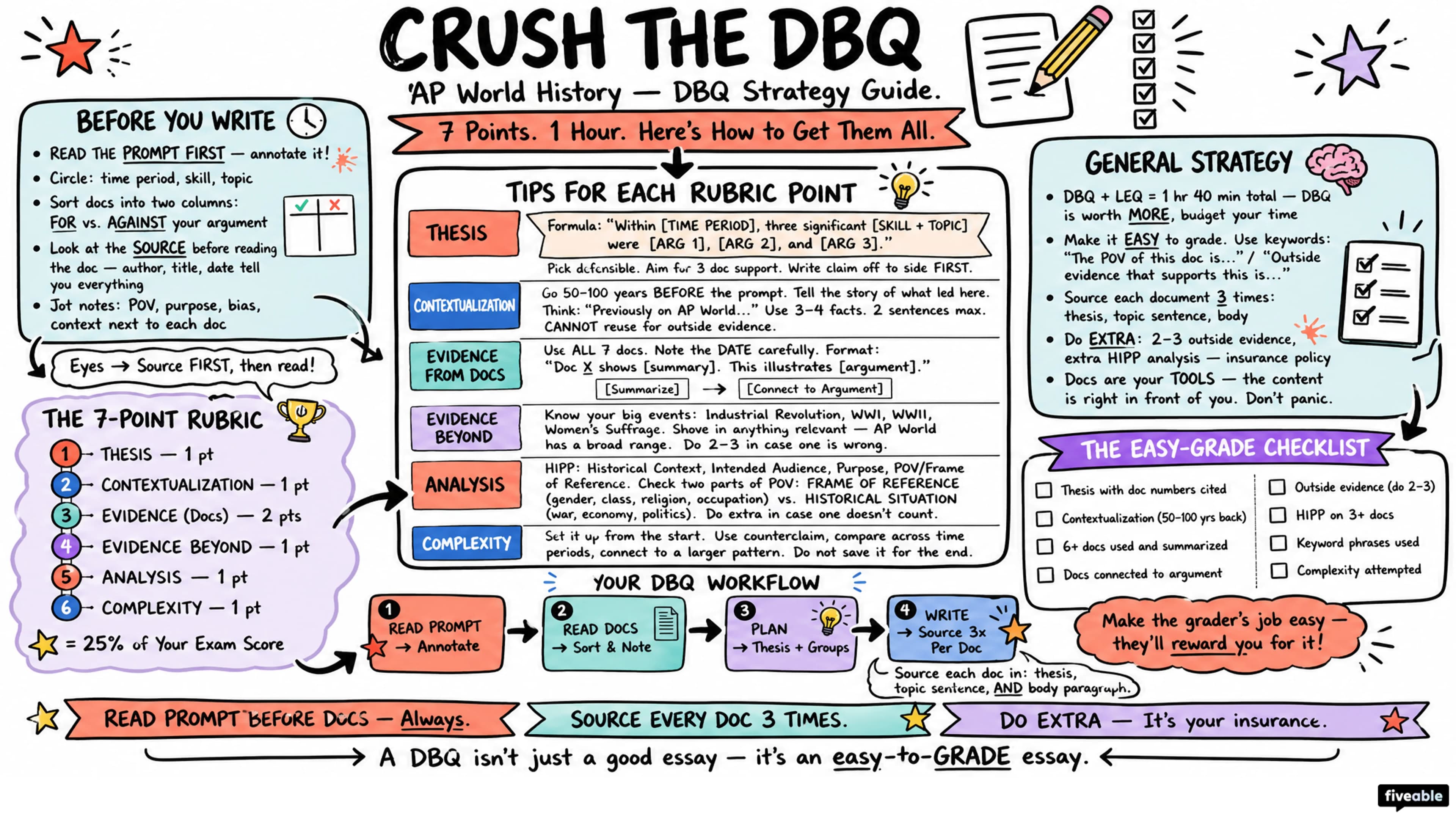 Score Higher on AP World History: Tips for DBQs - AP World History - Exam Skills visual cheatsheet