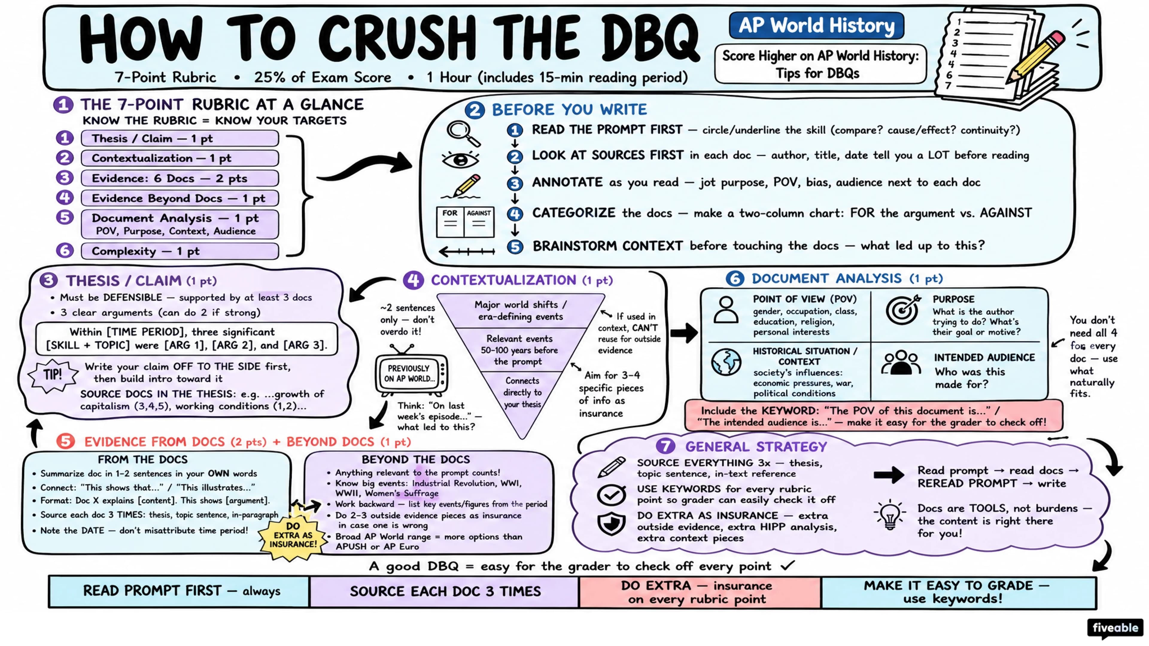 Score Higher on AP World History: Tips for DBQs - AP World History - Exam Skills visual cheatsheet