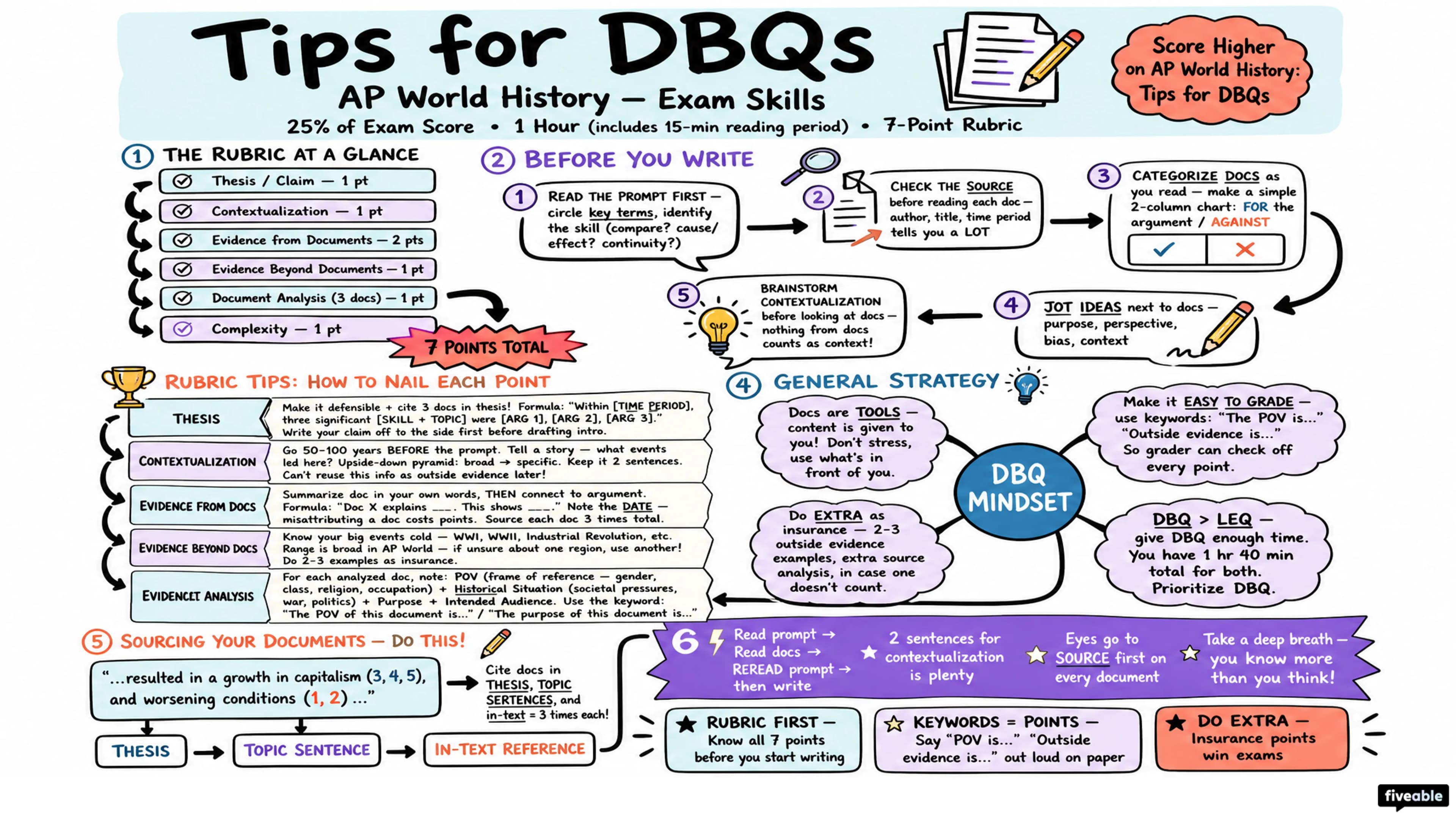 Score Higher on AP World History: Tips for DBQs - AP World History - Exam Skills visual cheatsheet