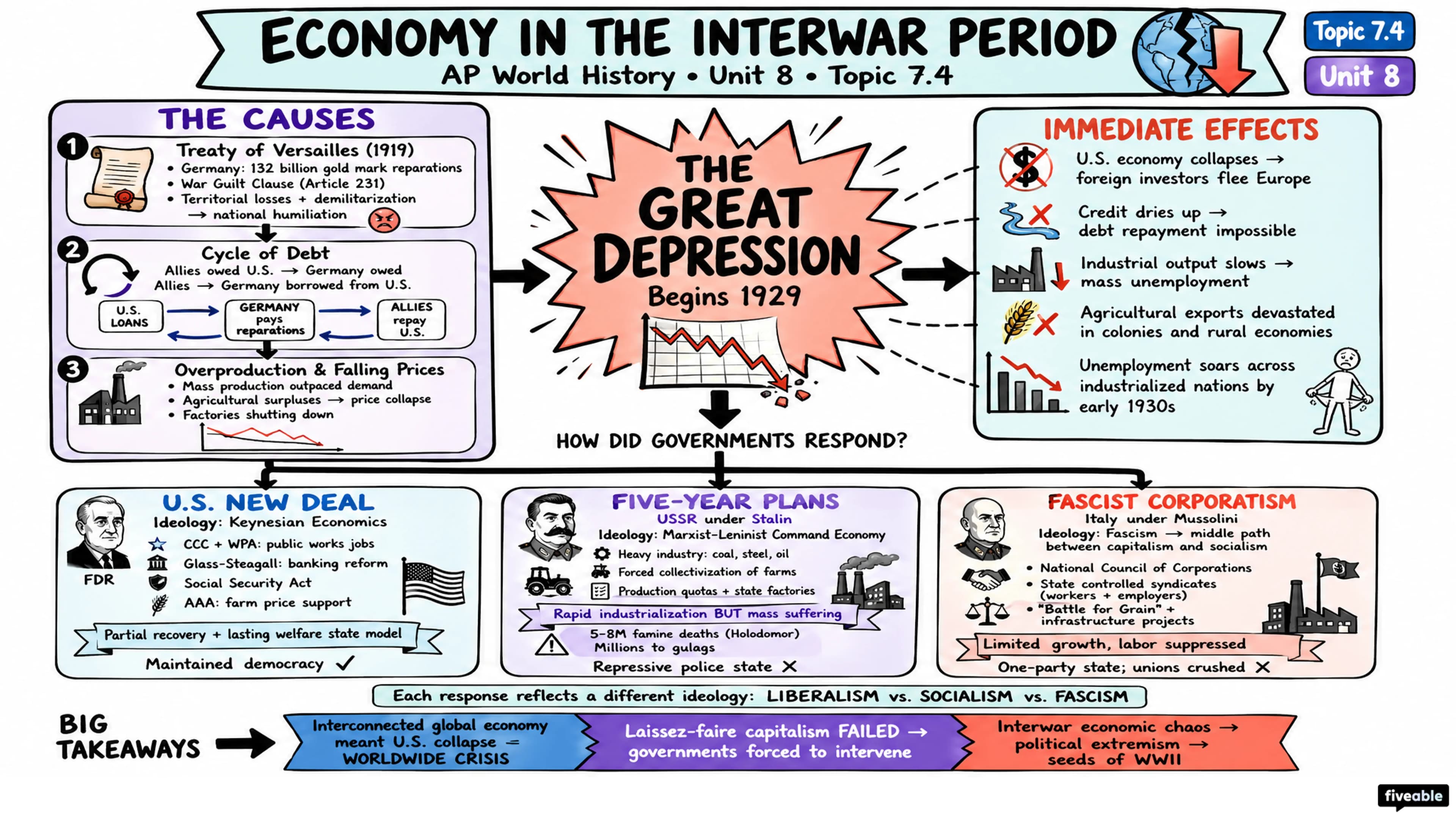 7.4 Economy in the Interwar Period - AP World History - Unit 7 visual cheatsheet