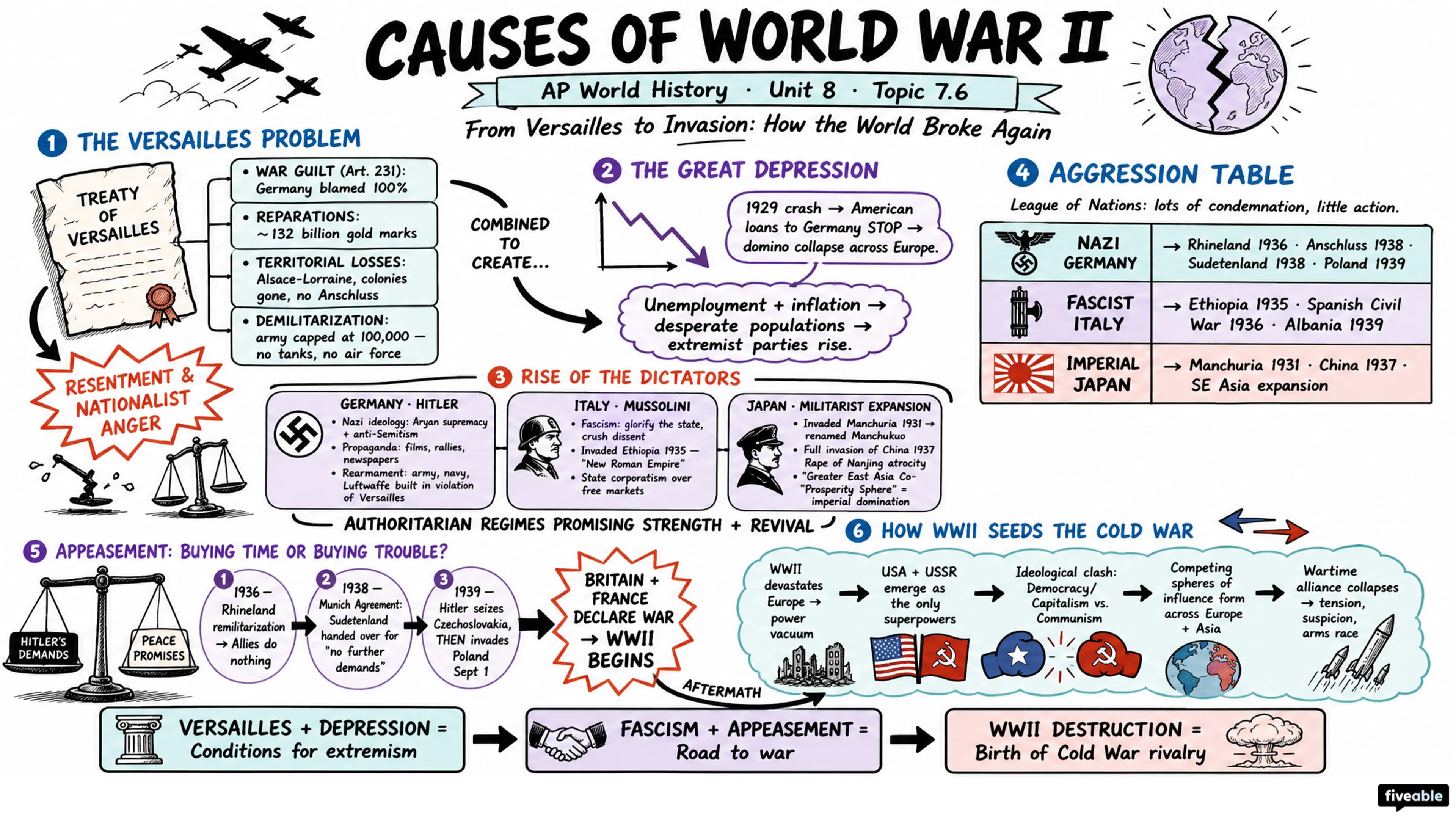 7.6 Causes of World War II - AP World History - Unit 7 visual cheatsheet