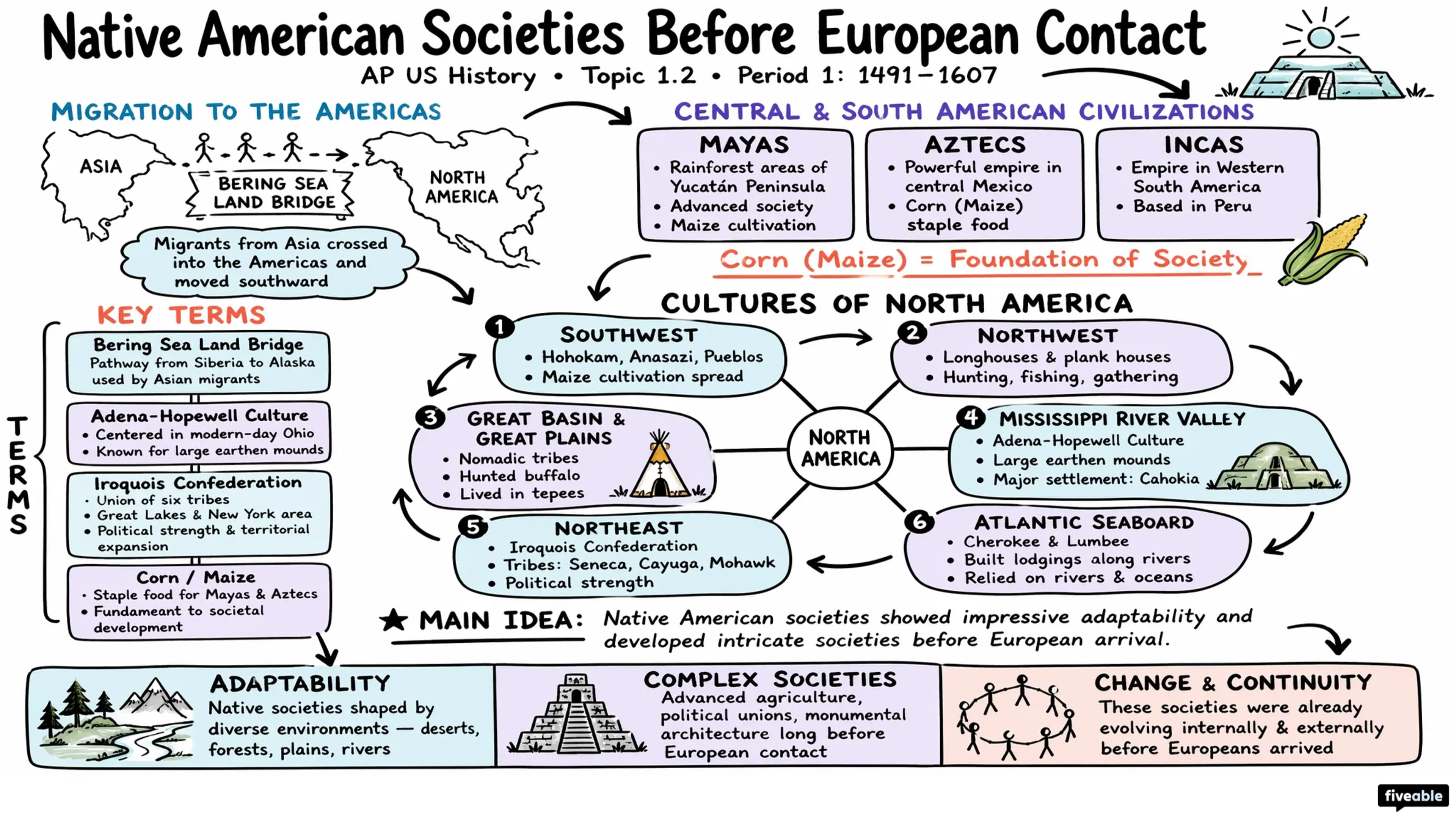 AMSCO 1.2:Native American Societies Before European Contact Notes - AP US History - Amsco Notes visual cheatsheet